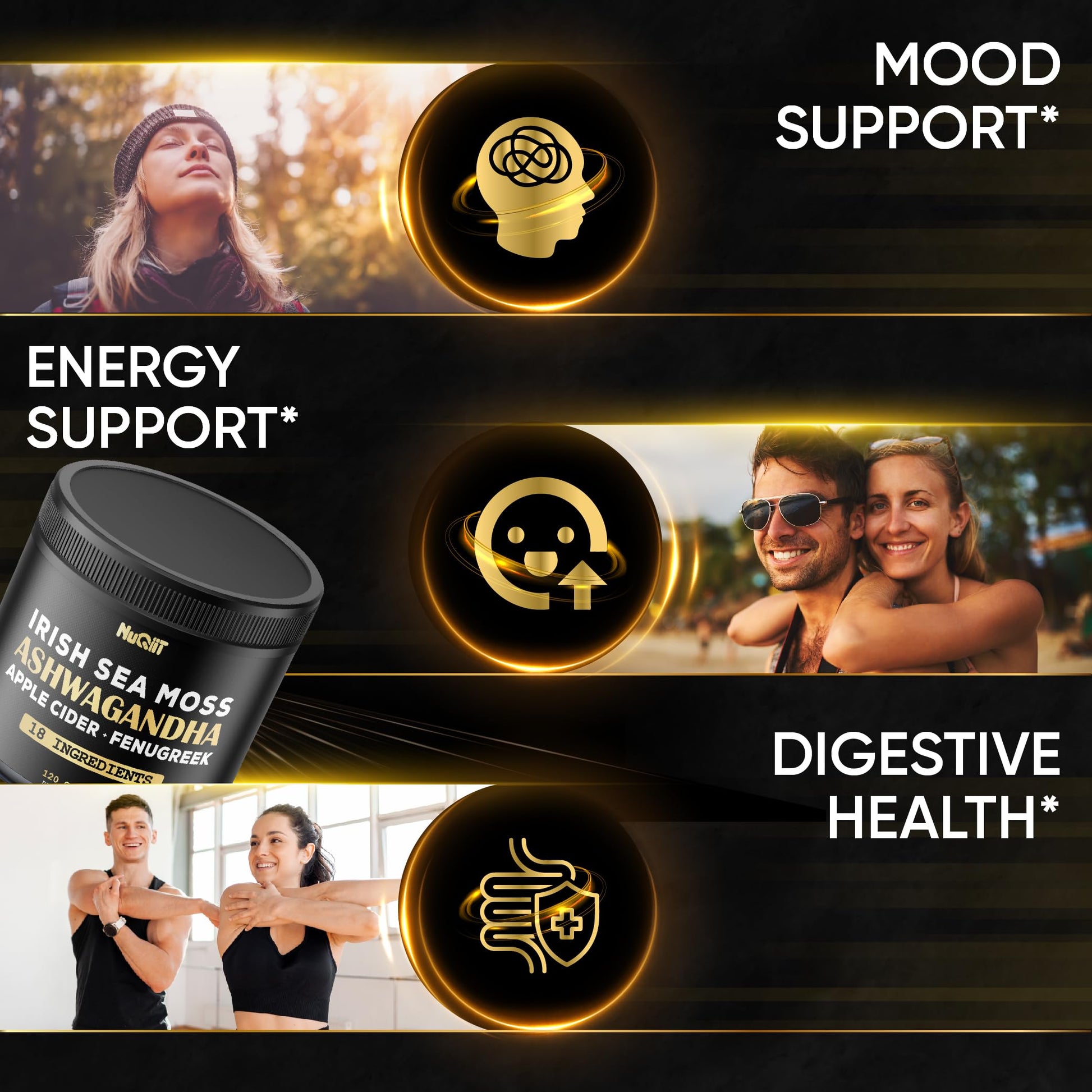 NUQIIT Organic Ashwangdha Capsules 15000mg Irish Sea Moss Apple Cider Vinegar & More - Support Brain Health, Strength & Immune System - 120 Vegan Capsules NUQIIT Au supplements