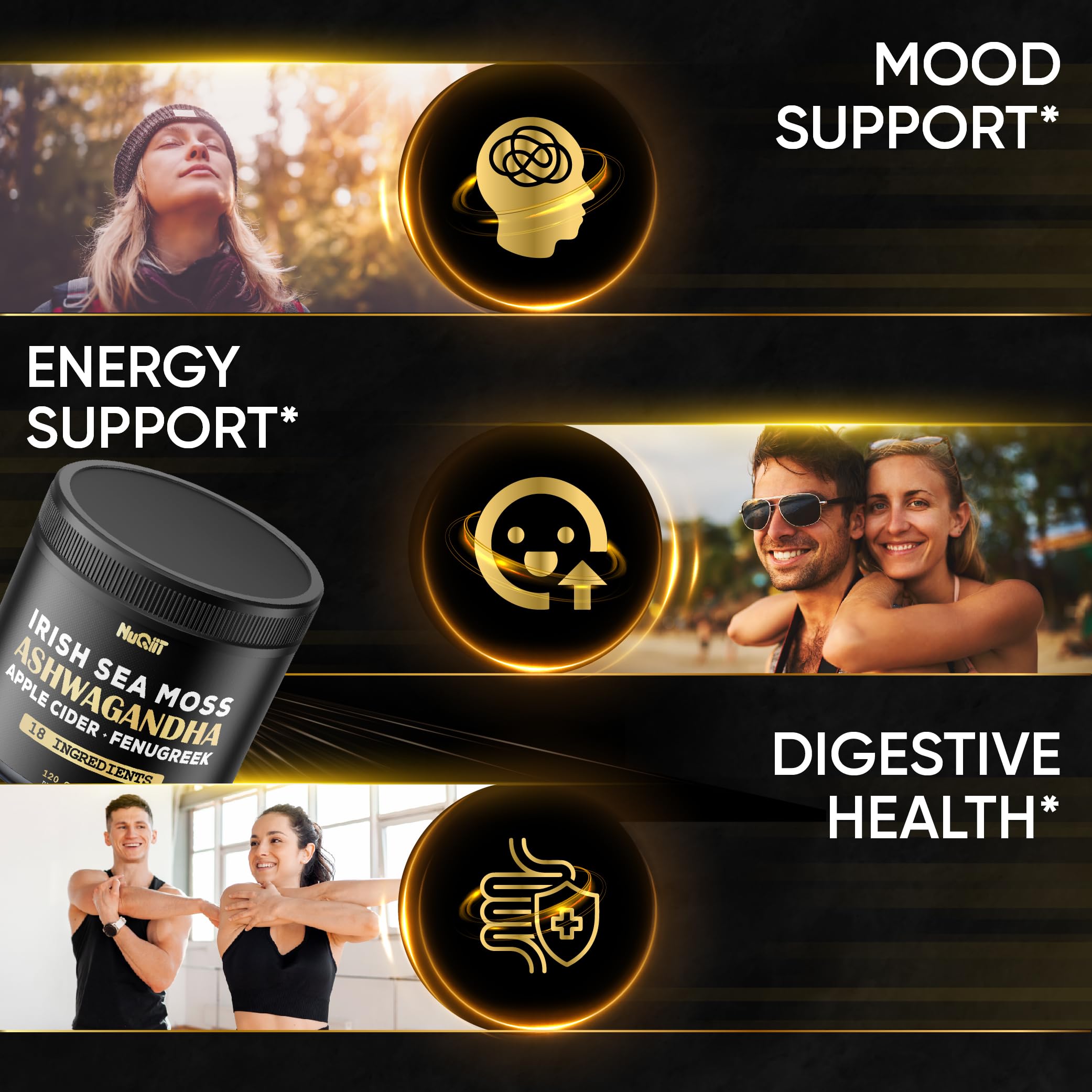 NUQIIT Organic Ashwangdha Capsules 15000mg Irish Sea Moss Apple Cider Vinegar & More - Support Brain Health, Strength & Immune System - 120 Vegan Capsules NUQIIT Au supplements