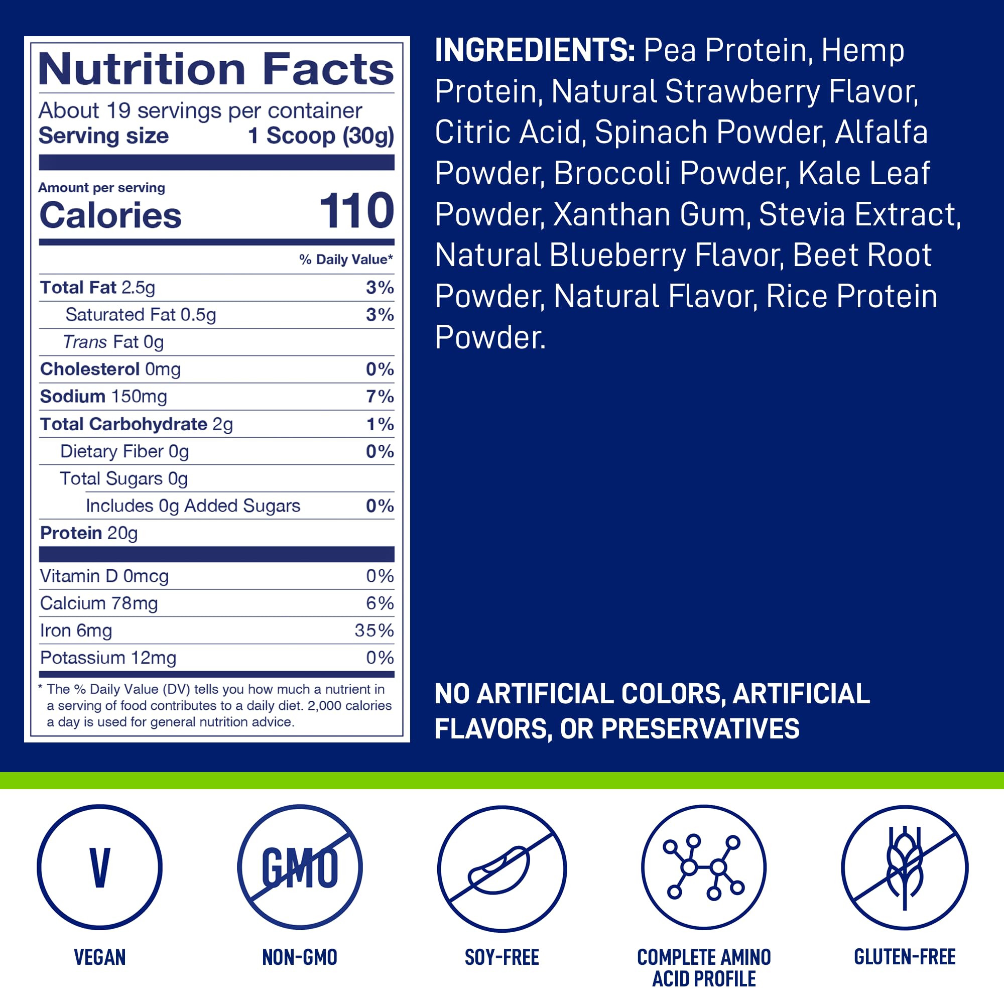 LeanFit Plant-Based Protein & Greens, Natural Berry, 20g Protein, 19 Servings, 1.25 Pound LeanFit Au supplements