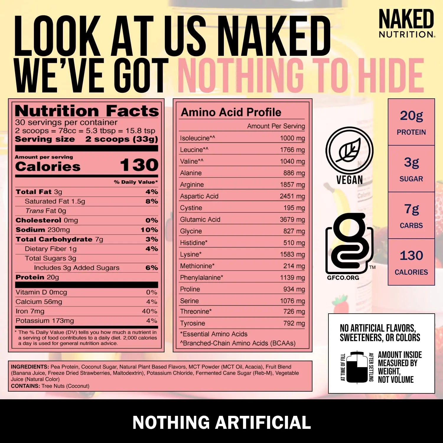 NAKED nutrition Naked Shake - Vegan Protein Powder, Strawberry Banana - Flavored Plant NAKED Au supplements