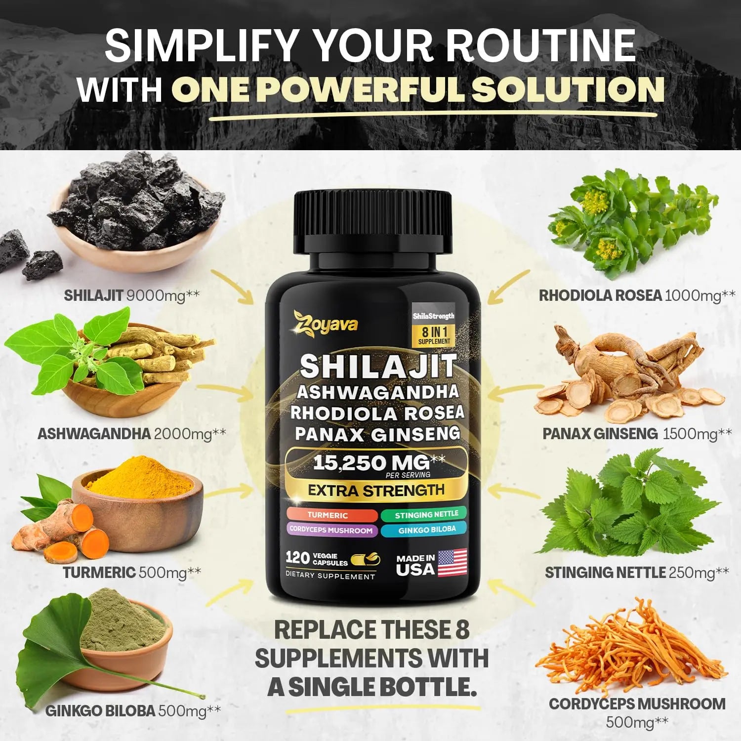 Zoyava Shilajit 9000MG Radiant Health Blend Ashwagandha 2000MG Rhodiola Rosea Zoyava Au supplements