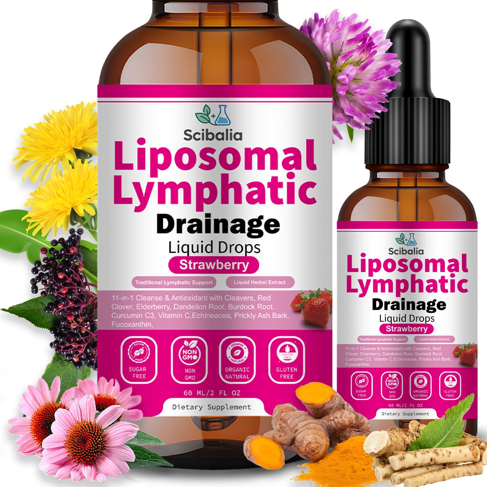 Scibalia Liposomal Lymphatic Drainage Drops, 11-in-1 Organic Lymphatic Support with Red Clover Echinacea Elderberry Burdock Root for Lymph Cleanse Immune Support & Daily Detox Vegan Non-GMO Scibalia Au supplements