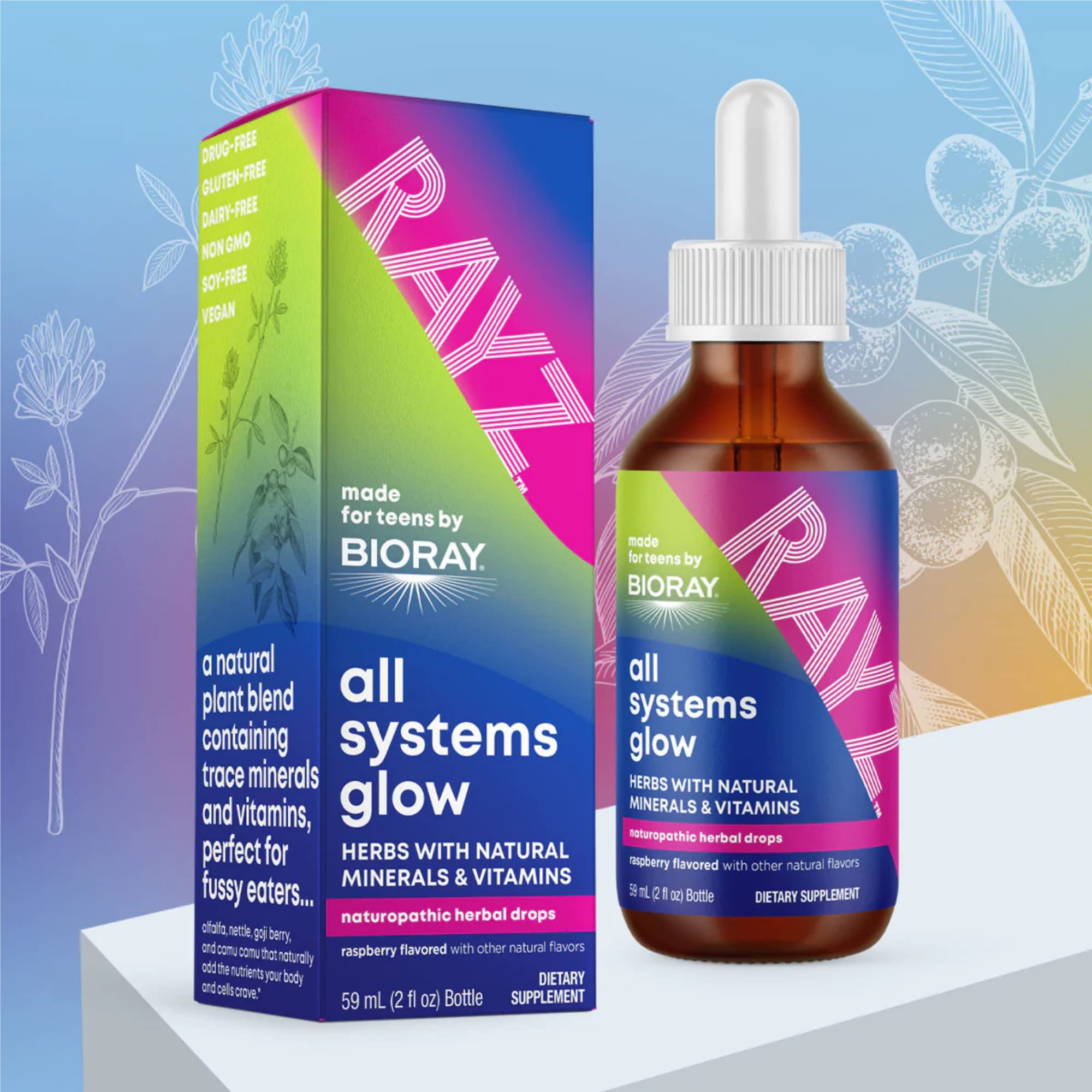 BIORAY RAYZ All Systems Glow, Raspberry Flavor - 2 fl oz - Convenient Source of Vitamins & Minerals for Teens 12-18 Years Old BIORAY Au supplements