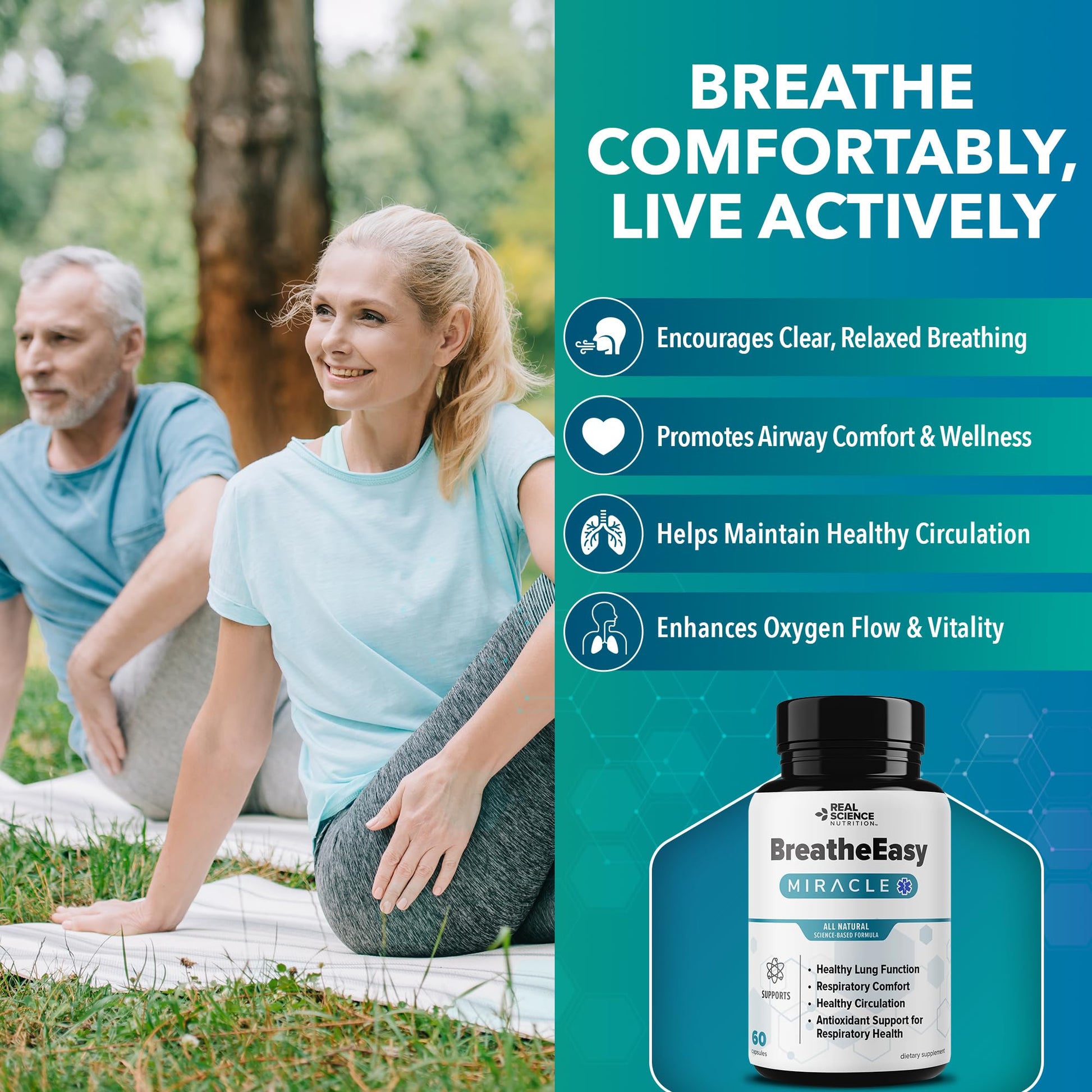 Real Science Nutrition BreatheEasy Lung Support Supplement for Lung Health & Respiratory Wellness – Lung Cleanse Formula with Vinitrox, GABA for Circulation Support - Made in USA - 60 Capsules Real Science Nutrition Au supplements