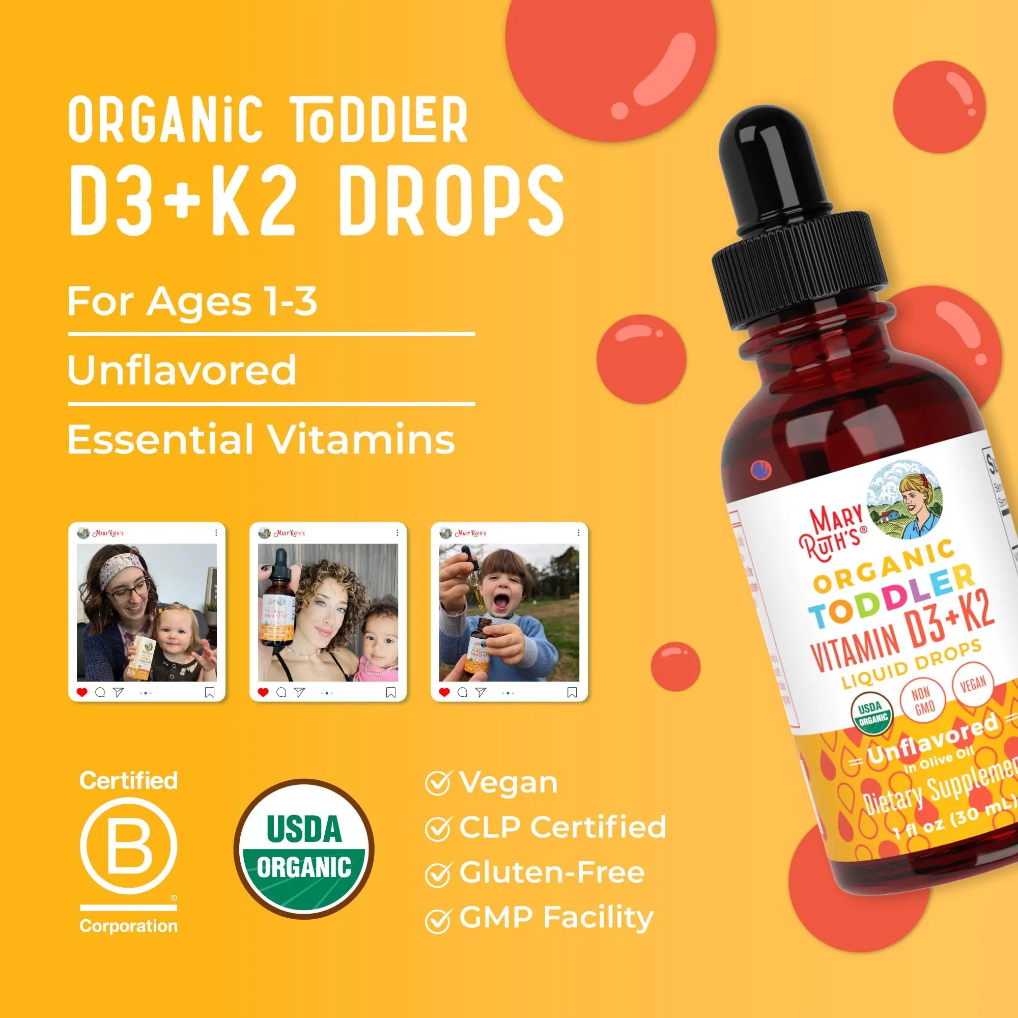 MaryRuth Organics Vitamin D3 | Vitamin K2 | Vitamin D3 K2 Drops | K2 D3 Vitamin Liquid Supplement for Toddlers | Kids Supplement for Calcium Absorption Strong Bones | Vegan | Gluten Free | 1 Fl Oz MARYRUTH'S Au supplements