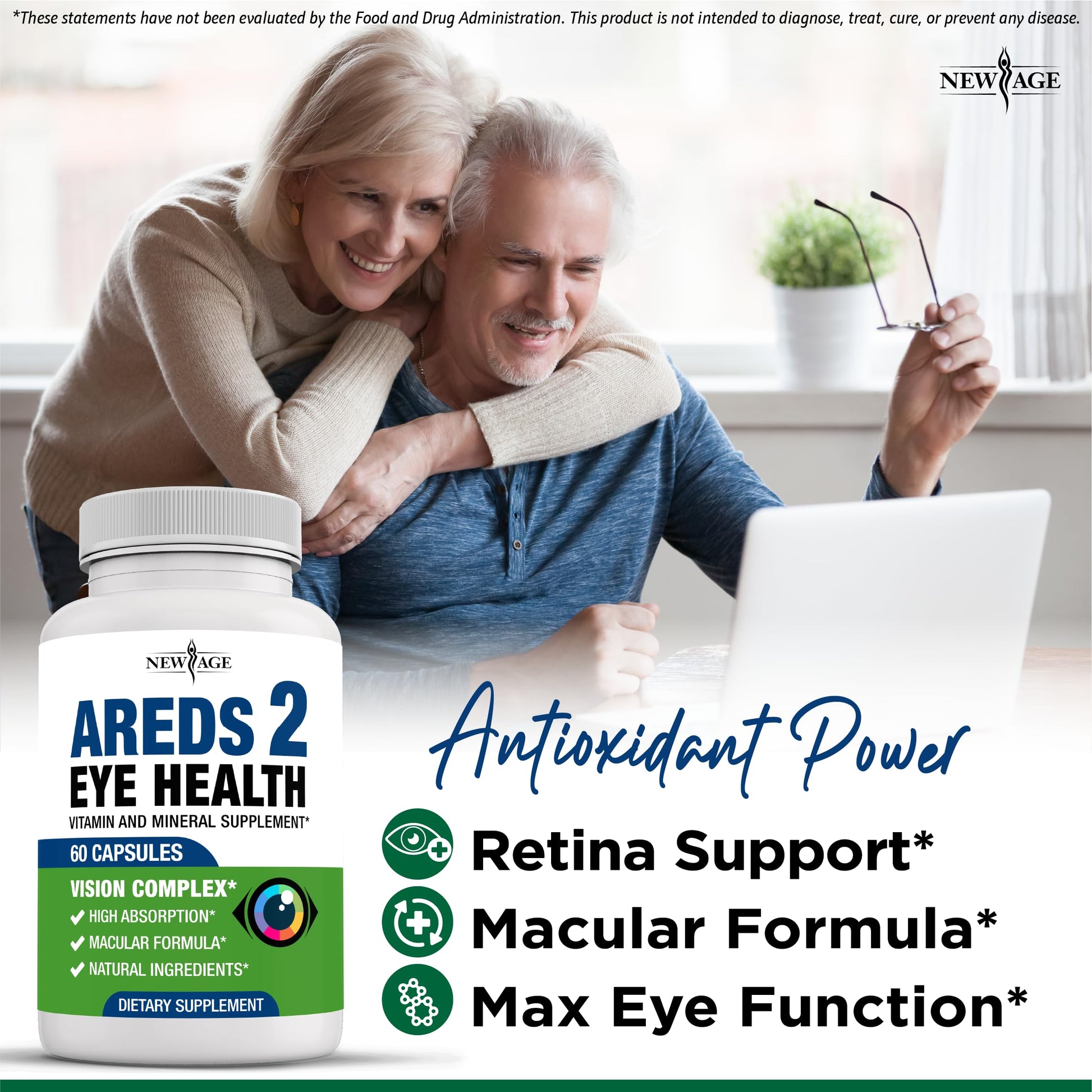 NEW AGE AREDS 2 Eye Vitamins - Lutein, Zeaxanthin, Bilberry, Astaxanthin Mineral Vision Supplement - 180 Count NEW AGE Au supplements