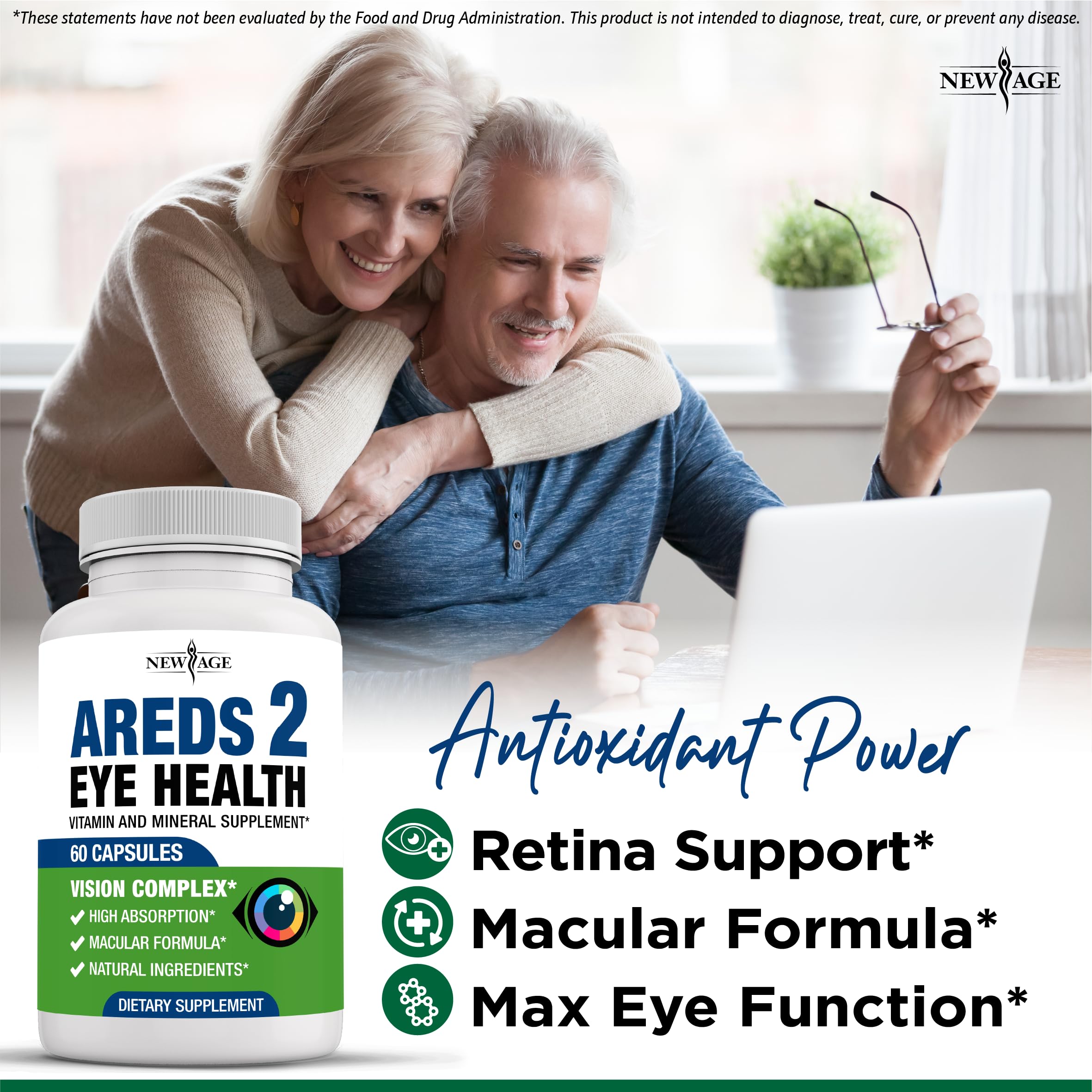 NEW AGE AREDS 2 Eye Vitamins - Lutein, Zeaxanthin, Bilberry, Astaxanthin Mineral Vision Supplement - 180 Count NEW AGE Au supplements