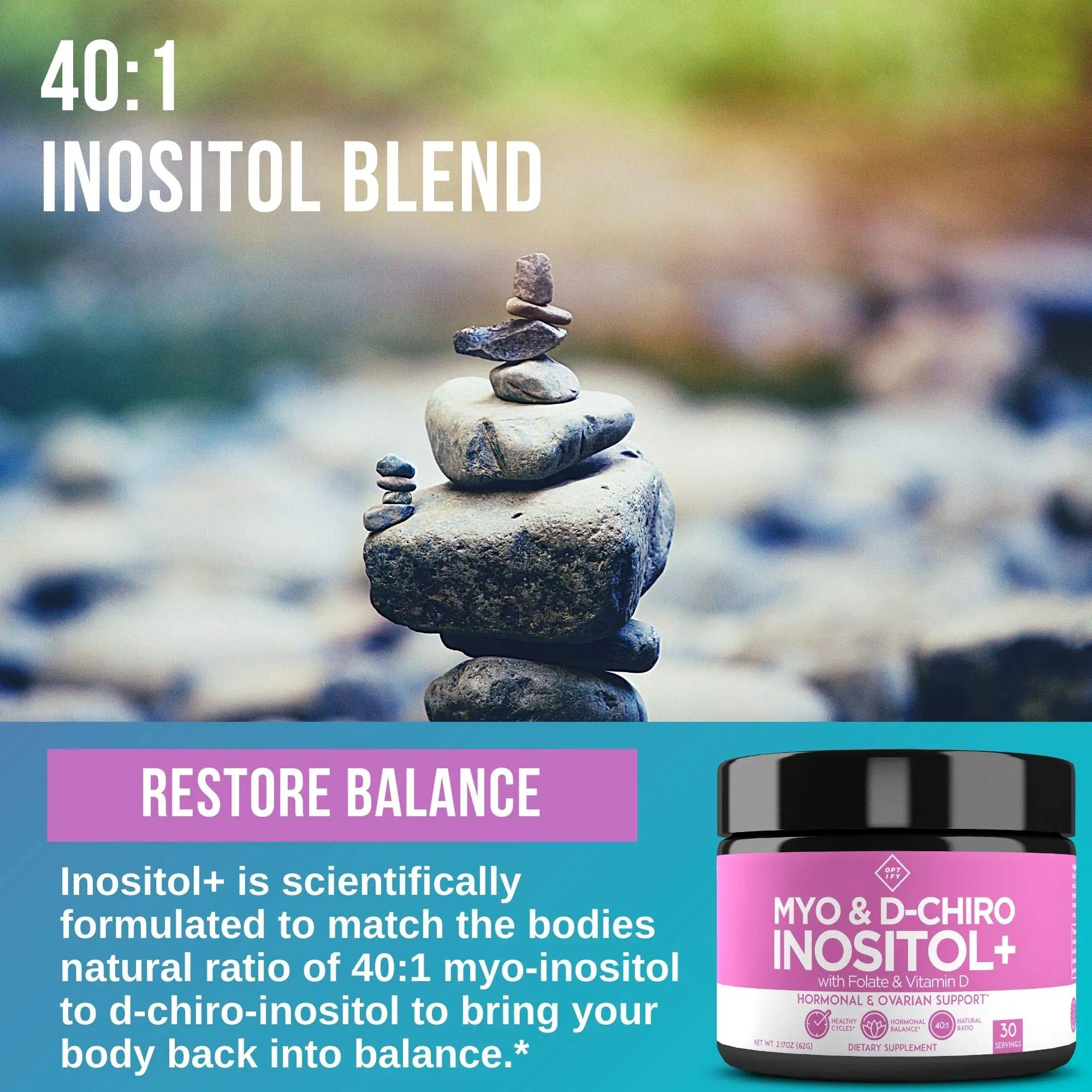 Premium Inositol Supplement - Myo-Inositol and D-Chiro Inositol Powder Plus Folate Optify Au supplements