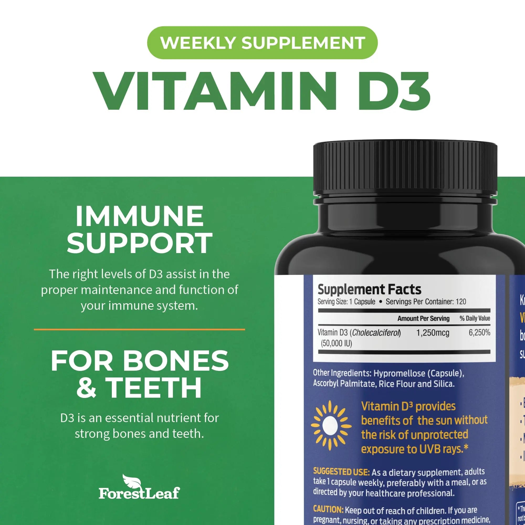 ForestLeaf - Vitamin D3 IU Weekly Supplement - (50,000 IU - 120 Count - 2 Pack) ForestLeaf Au supplements