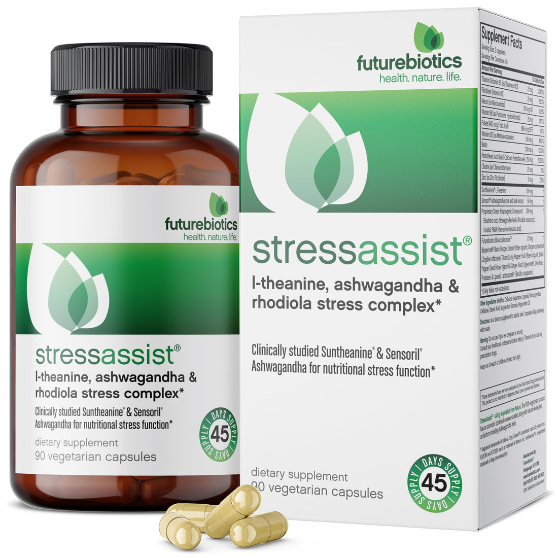 Futurebiotics Stressassist L-theanine Ashwagandha and Rhodiola Rosea Stress Complex - Natural Nutritional Stress Function, 90 Vegetarian Capsules Futurebiotics Au supplements