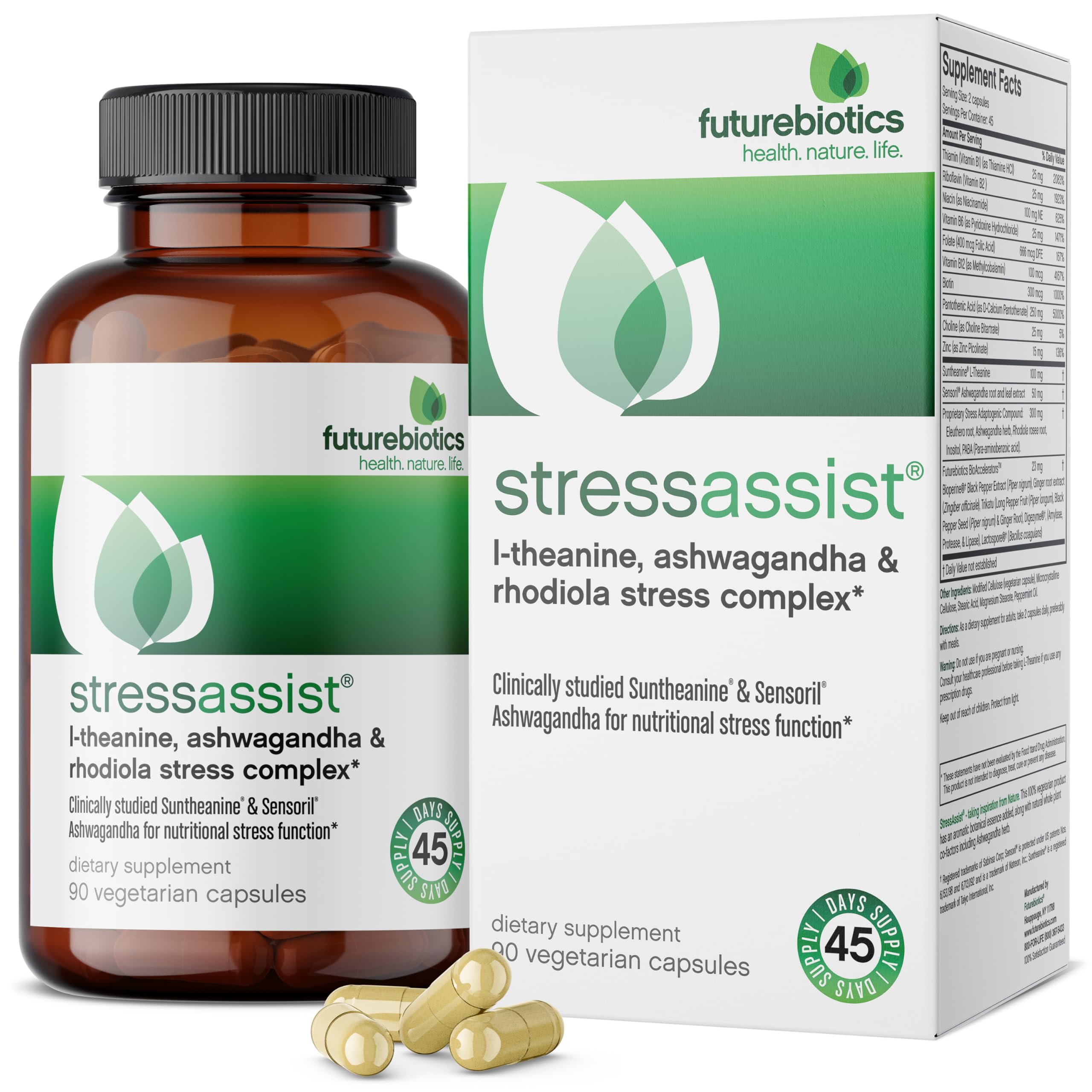 Futurebiotics Stressassist L-theanine Ashwagandha and Rhodiola Rosea Stress Complex - Natural Nutritional Stress Function, 90 Vegetarian Capsules Futurebiotics Au supplements
