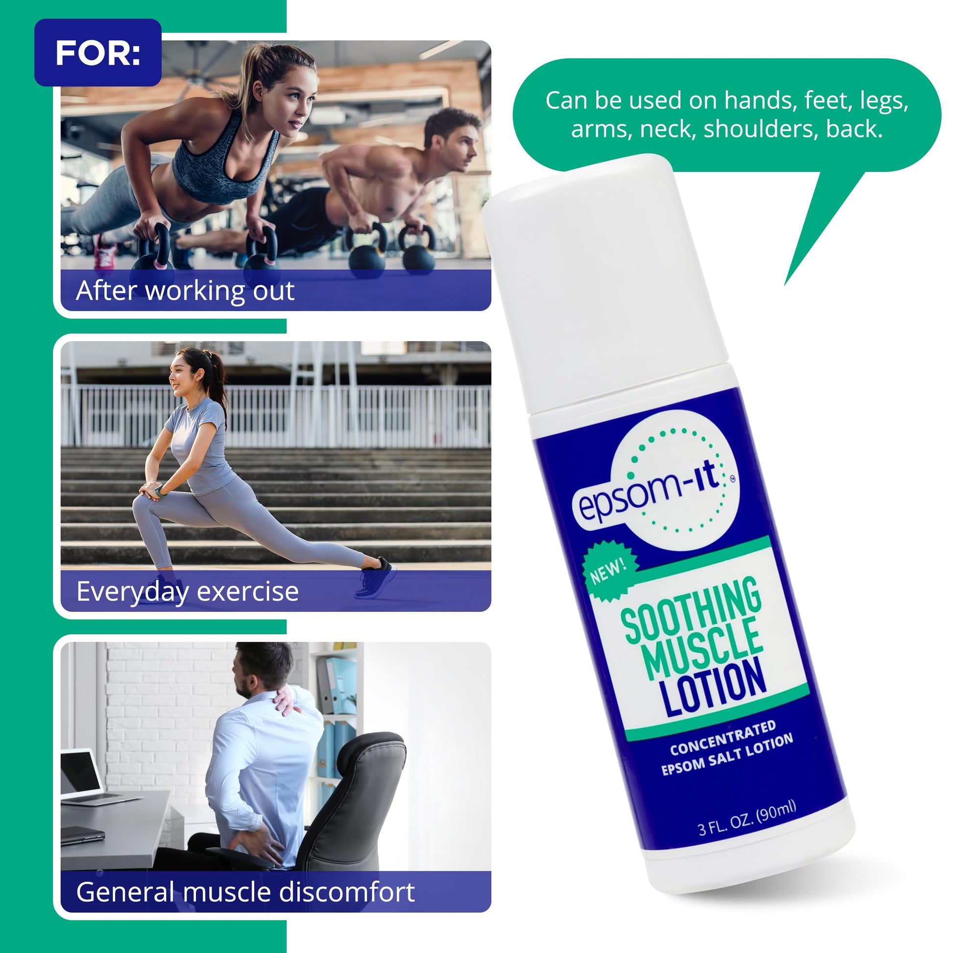 Epsom-It Soothing Muscle Lotion - Roll On Epsom Salt Lotion with Arnica for Muscle Stiffness, Leg, Knees and Feet Discomfort, Topical Magnesium Cream, 3oz EPSOM-IT Au supplements