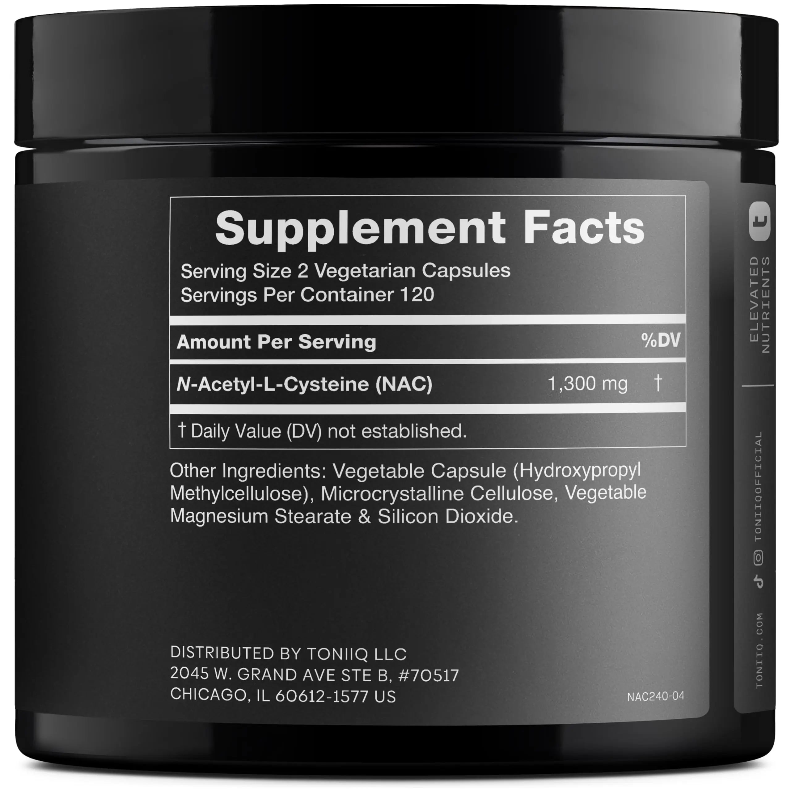 Toniiq 1300mg NAC - 4 Month Supply - Min. 98%+ Tested Purity - Ultra High Strength Bioavailable NAC Cysteine Supplement - 240 Vegetarian N Acetyl Cysteine Toniiq Au supplements