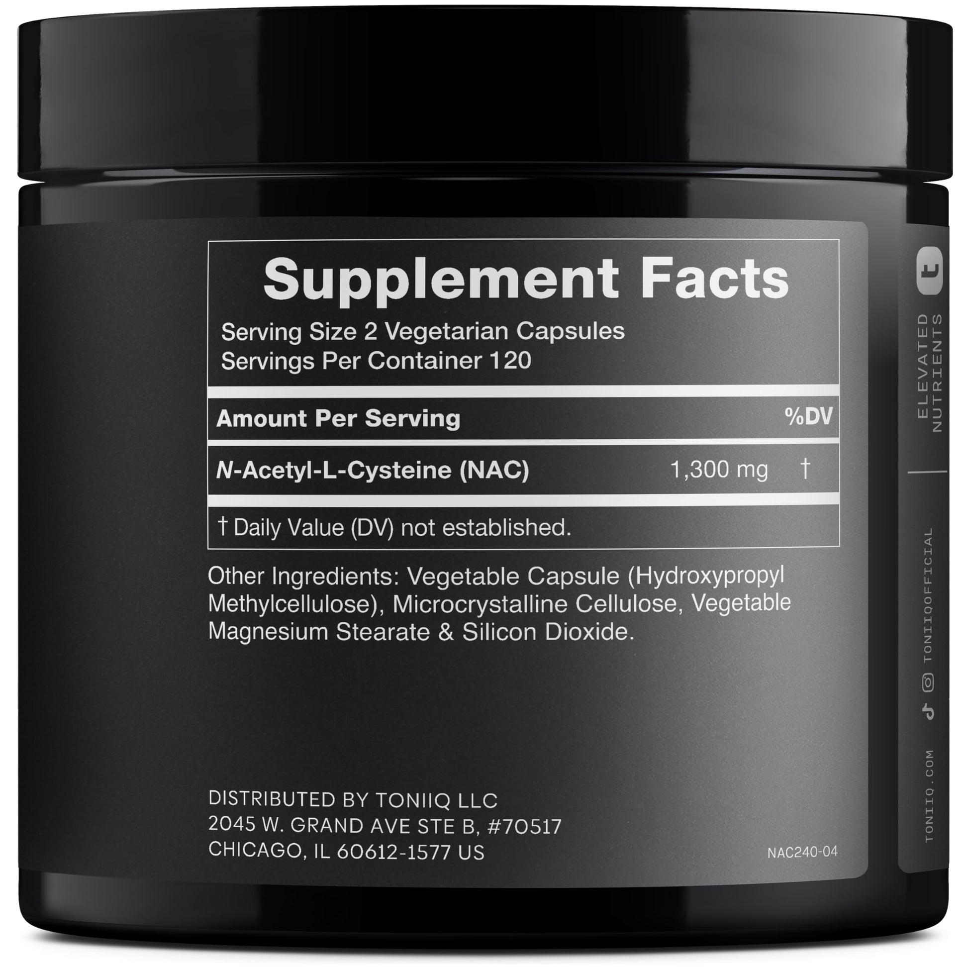 Toniiq 1300mg NAC - 4 Month Supply - Min. 98%+ Tested Purity - Ultra High Strength Bioavailable NAC Cysteine Supplement - 240 Vegetarian N Acetyl Cysteine Capsules -Lab Tested TQ Toniiq Au supplements