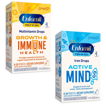 Enfamil Poly-Vi-Sol and Fer-in-Sol Iron Liquid Drop Multivitamin Supplements for Infants and Toddlers, 2x50 mL Dropper Bottle Enfamil Prenatals & Baby Vitamins Au supplements