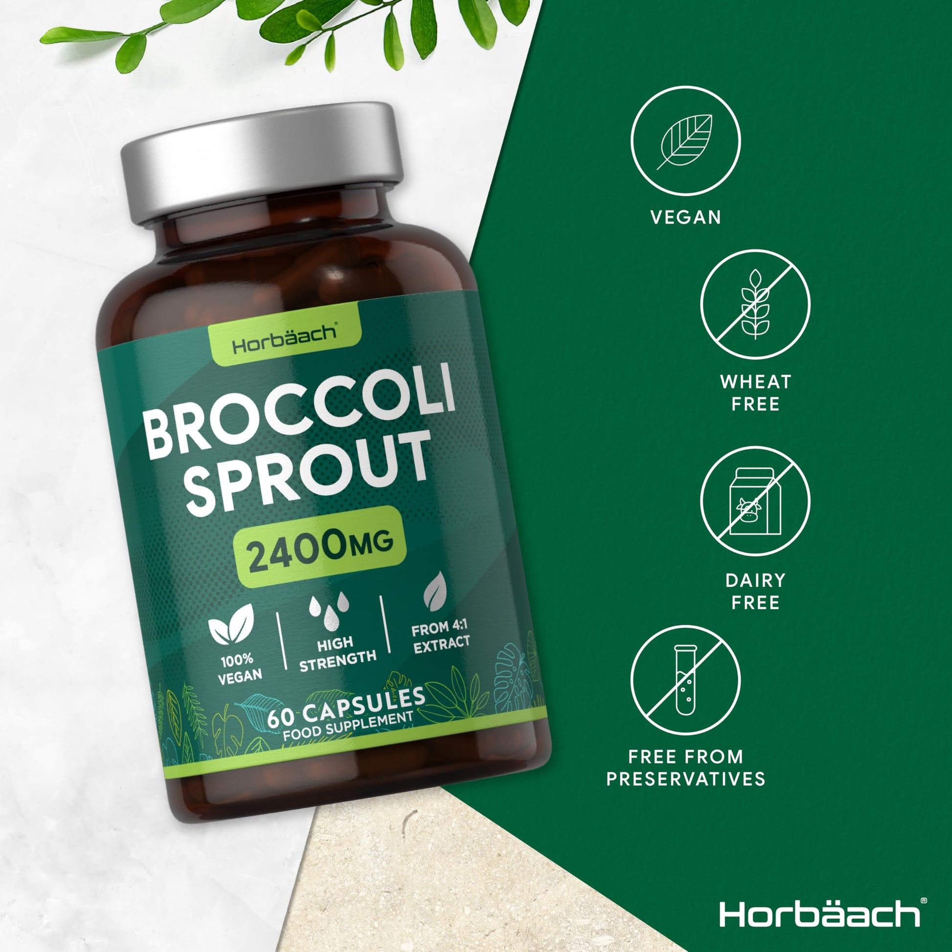 Broccoli Sprout Extract | Activated Sulforaphane Supplement | 2400mg Capsules | 60 Ct Horbäach Au supplements
