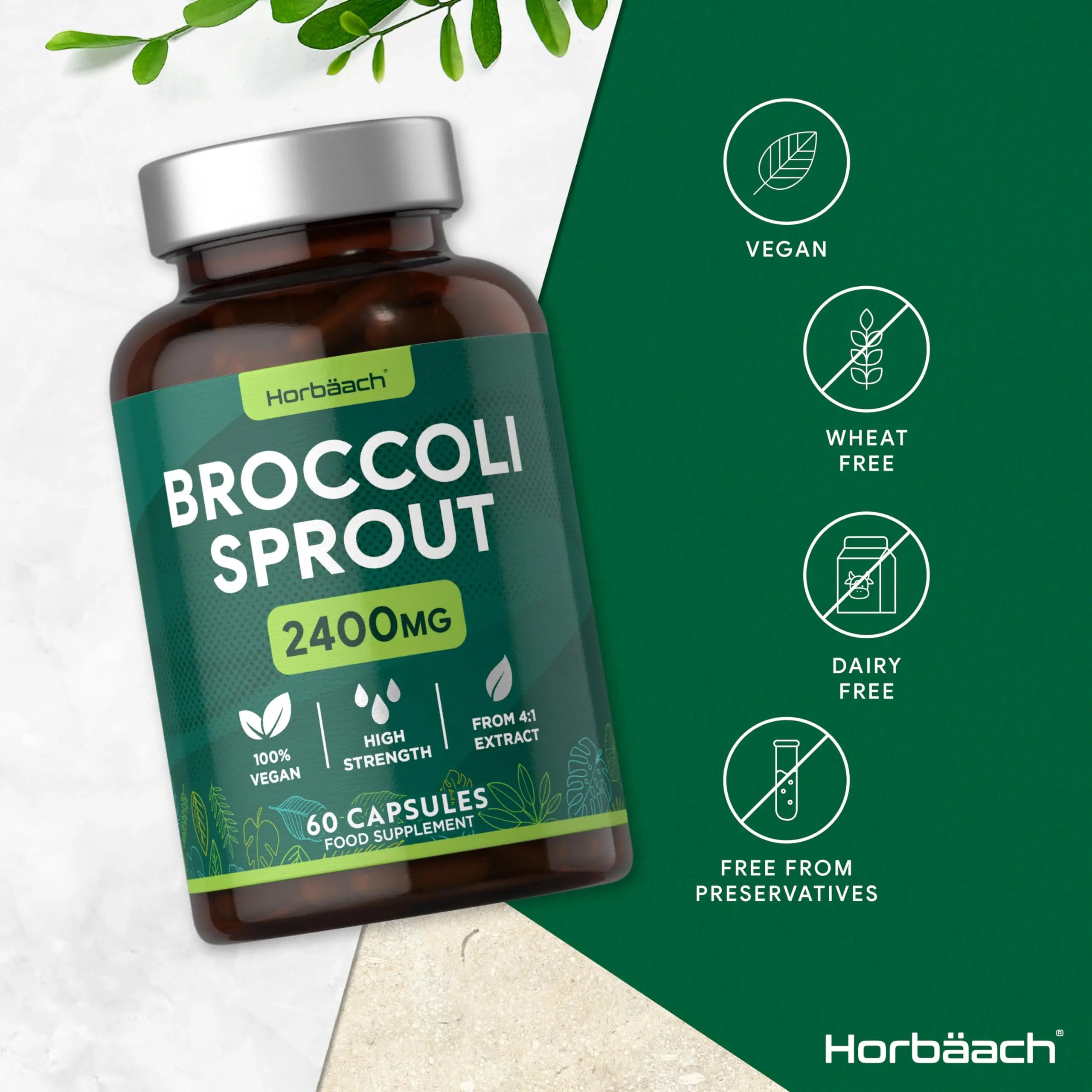 Broccoli Sprout Extract | Activated Sulforaphane Supplement | 2400mg Capsules | 60 Ct Horbäach Au supplements