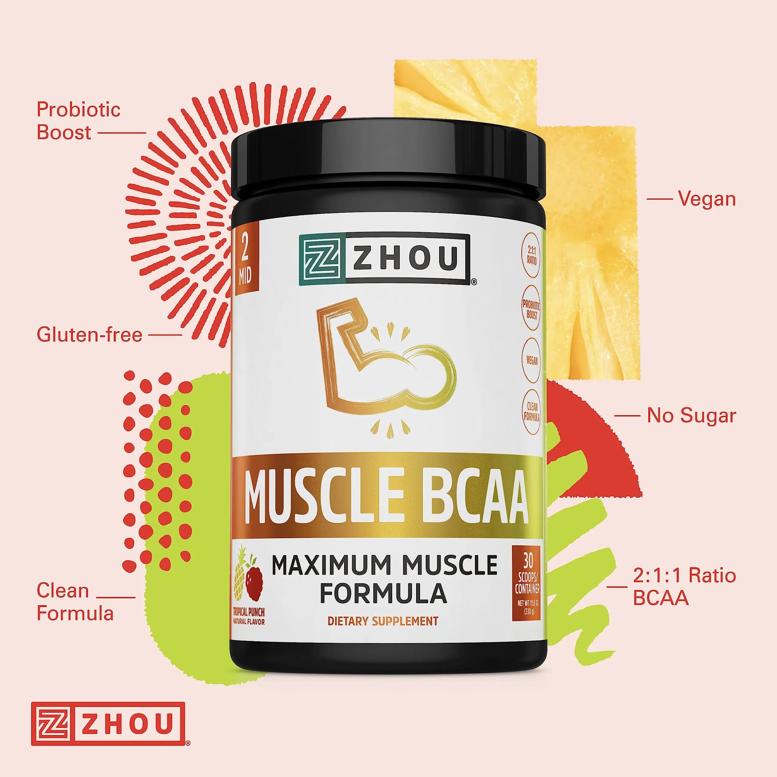 Zhou Nutrition Muscle BCAA Powder, Vegan Muscle Recovery, Natural, Clean Formula Zhou Nutrition Au supplements
