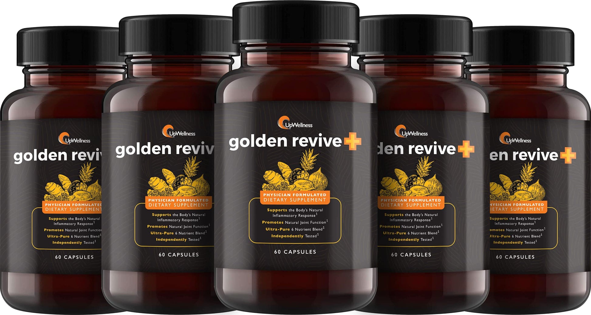 UpWellness Golden Revive + Joint Support Supplement Featuring Turmeric with Black Pepper, Quercetin, and Magnesium- Turmeric Boswellia Supplement - 6 Active Ingredients - 60 Capsules, 5 Pack UpWellness Au supplements