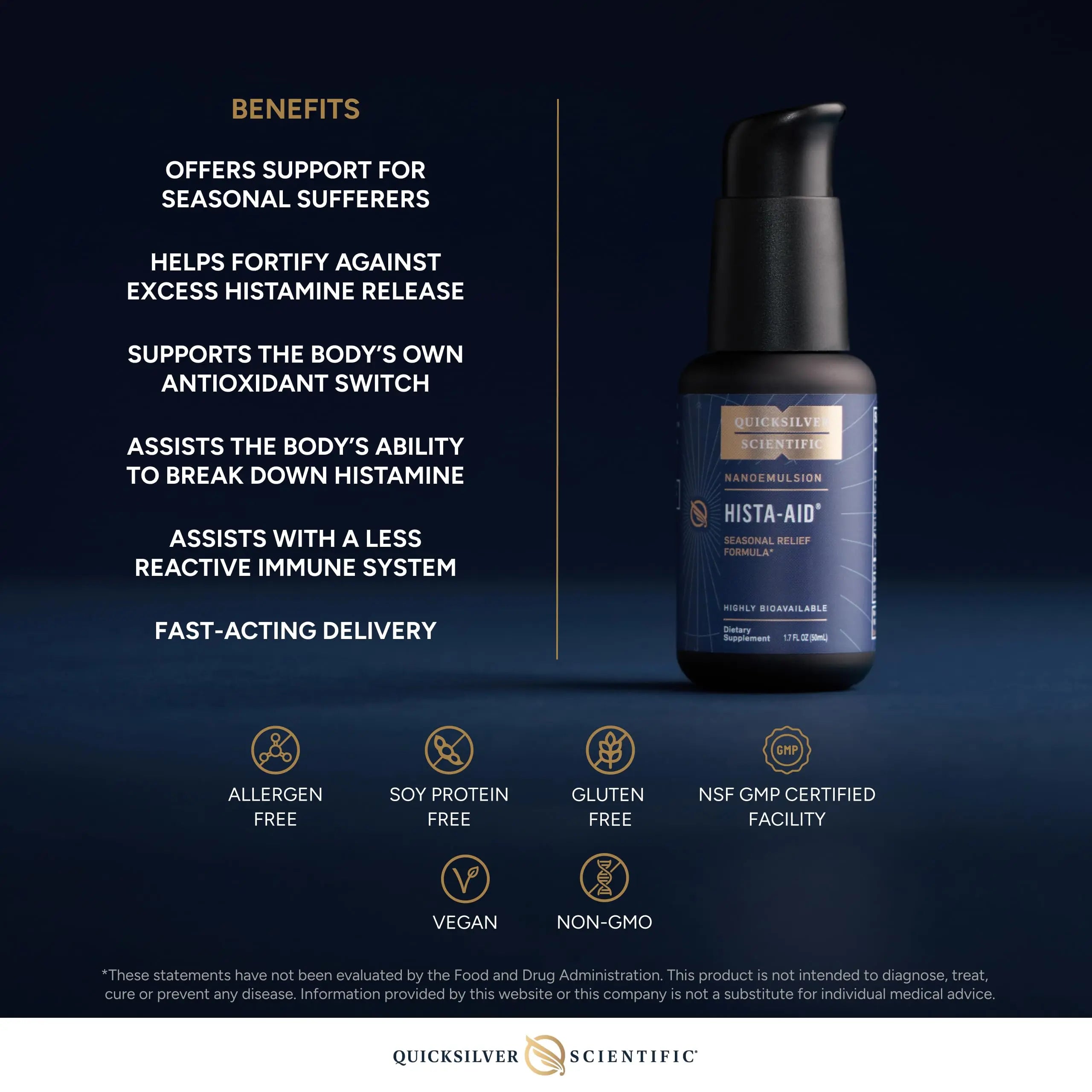 Quicksilver Scientific Nanoemulsified Hista-Aid - Flavonoids to Help Maintain Healthy Histamine Levels - Liposomal Vitamin C, DIM, Luteolin & Quercetin Liquid (50ml) Quicksilver Scientific Au supplements