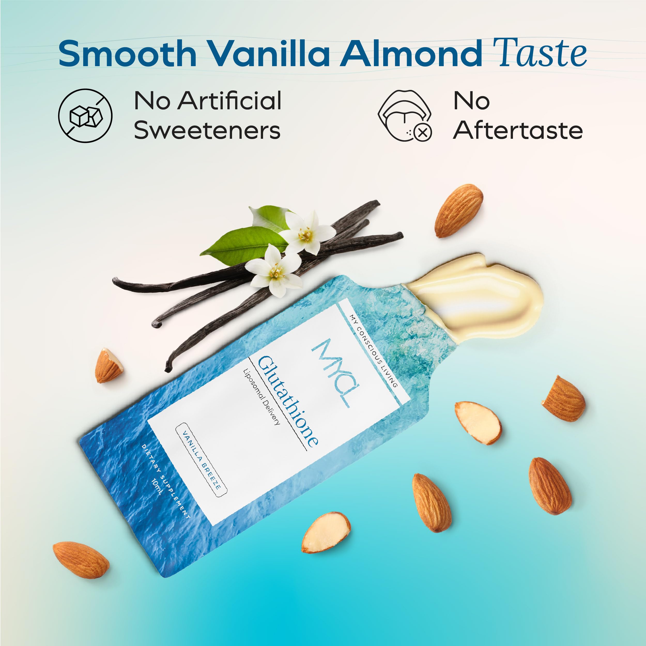 MYCL Liposomal Glutathione Supplement Squeeze Packs – Vitamin E and MCT Oil – Skin, Hair and Nail Health– High Absorption - Vanilla Almond – 30 Single-Serve Packets MYCL Au supplements