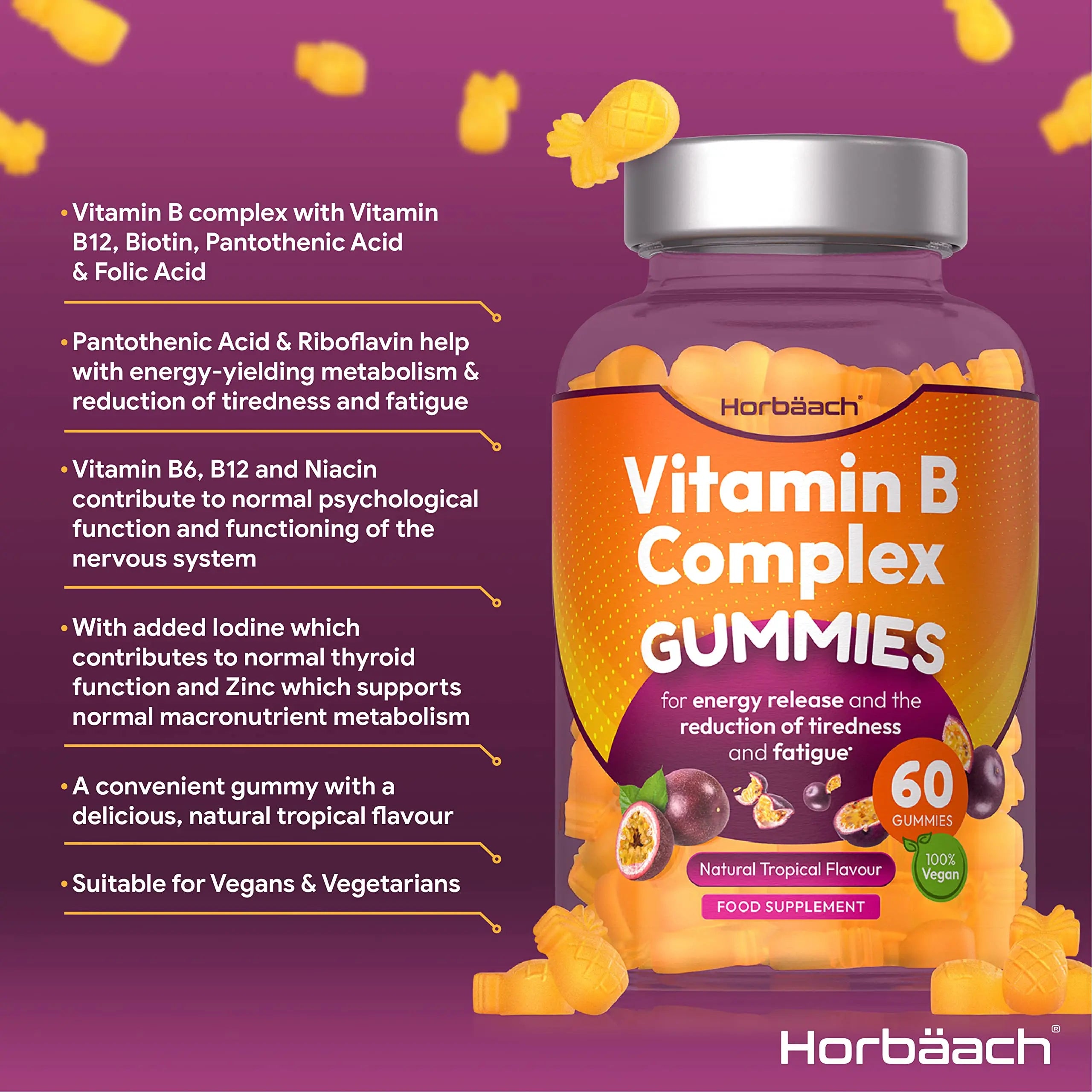 Vitamin B Complex Gummies | 60 Vegan Gummies - Tablet Alternative | High Strength B12 Horbäach Au supplements
