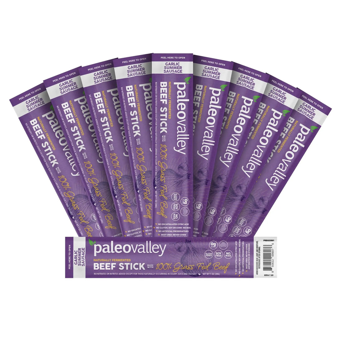 Paleovalley 100% Grass Fed Garlic Summer Sausage Beef Sticks - Delicious Gluten Free Beef Snack - High Protein Keto Friendly Paleovalley Au supplements
