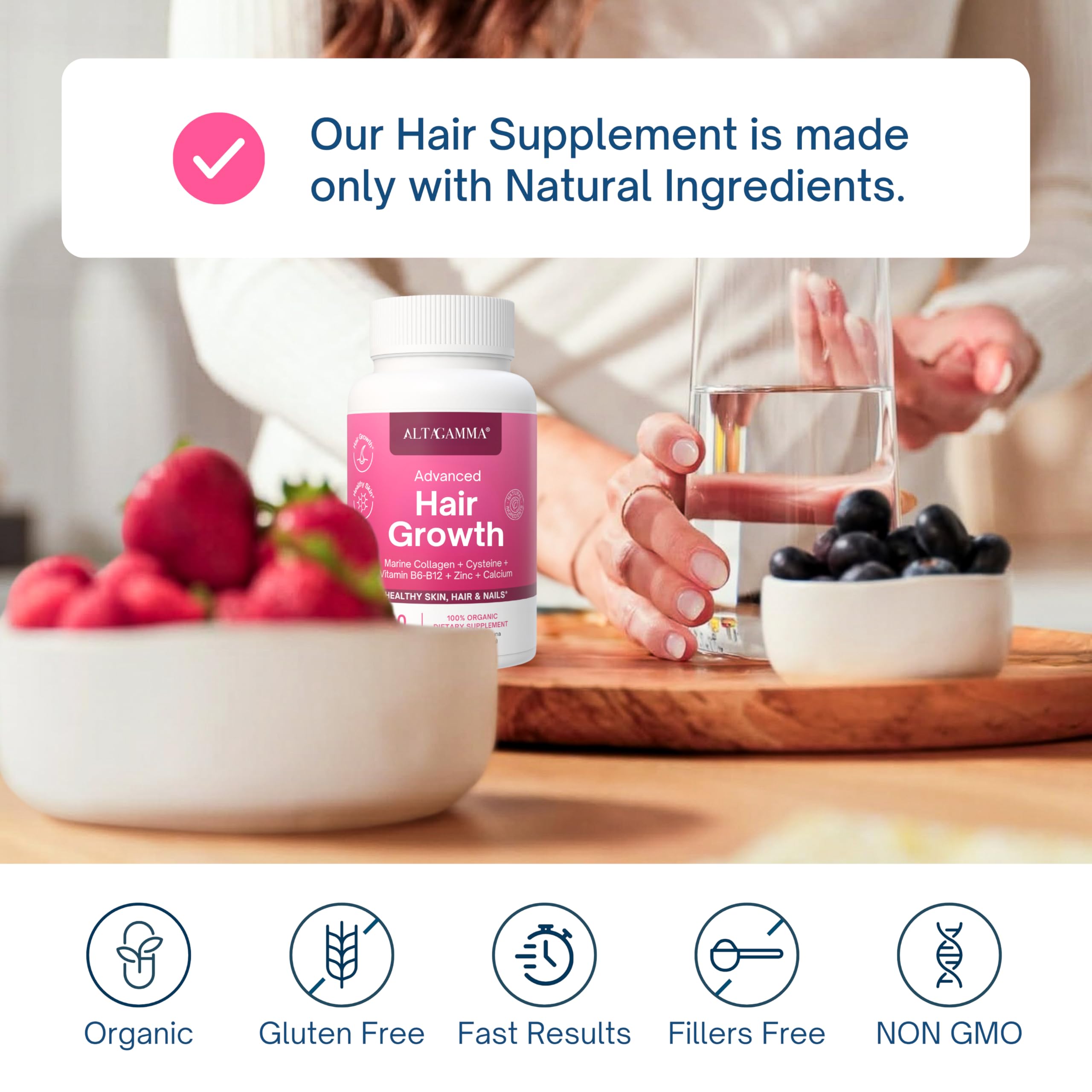 ALTAGAMMA Hair Growth Supplements - Nourishes Thinning, Strengthen Nails & Skin & Combat Hair Loss - Hair Growth Vitamins for Women & Men with Marine Collagen Peptides, 60 Capsules | 30 Day Supply ALTAGAMMA Au supplements