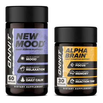 ONNIT Cognitive & Mood Support Bundle: Alpha Brain Nootropic Capsules (30 Count) + New Mood Stress Support Capsules (60 Count), IGEN Non-GMO Tested Focus, Mental Clarity, Relaxation & Sleep, 2 Pack ONNIT Au supplements