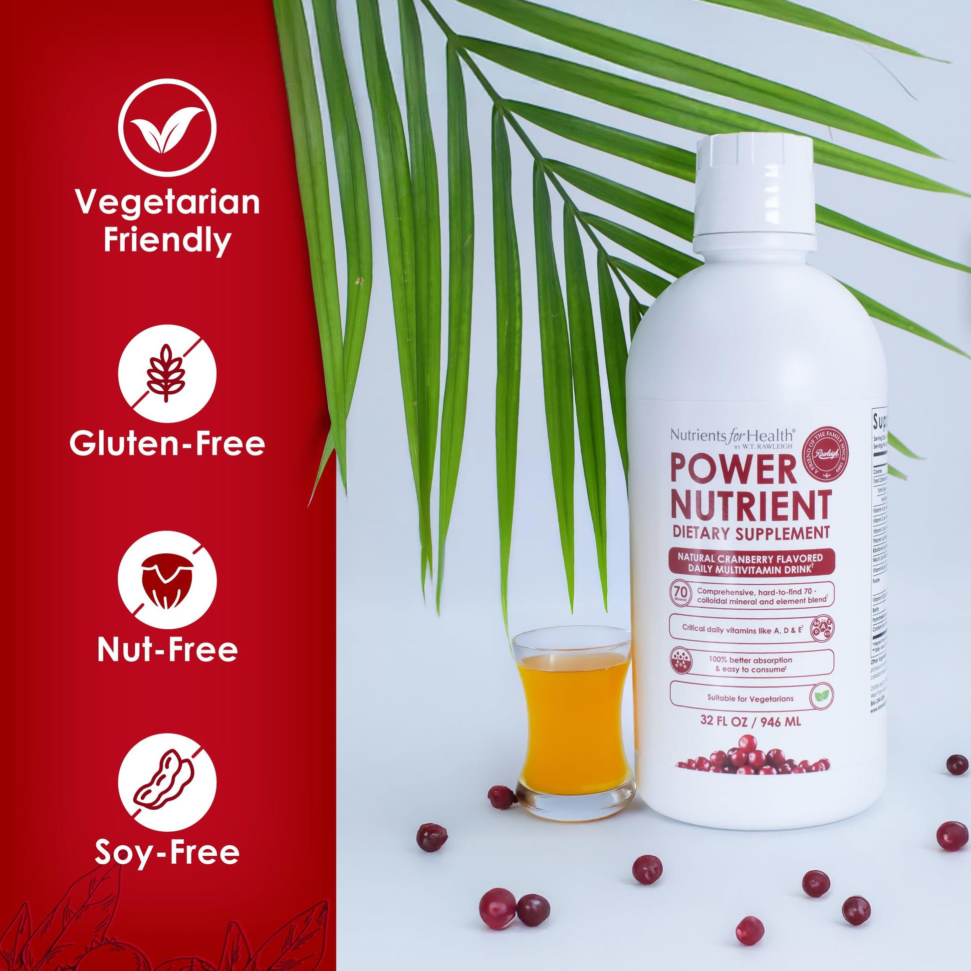 Rawleigh Power Nutrient: 32 fl oz for 1 Month - Cranberry Flavor, Daily Multivitamin Liquid Supplement for Men, Women with VIT. A - zinc & 70 Colloidal Trace Minerals, Vegetarian-Friendly, GMO Free Rawleigh Au supplements