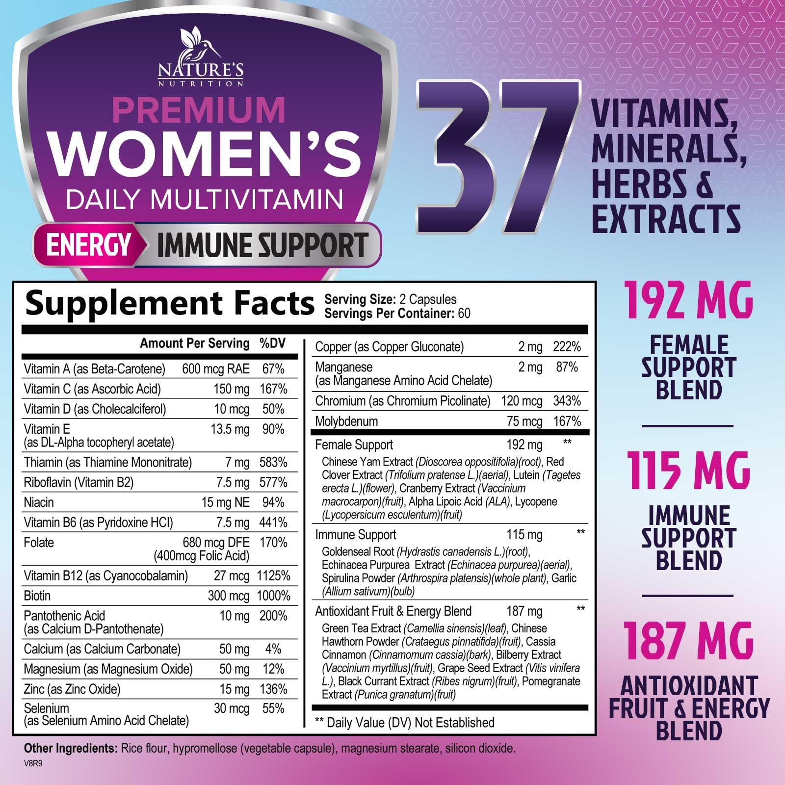 Multivitamin for Women - with Vitamins A, C, D, E, B6, B12, Zinc, Calcium & Magnesium, Womens Daily Multi Vitamin Multimineral Supplement for Bone Health, Energy & Immune Support - 120 Capsules Nature's Nutrition Au supplements