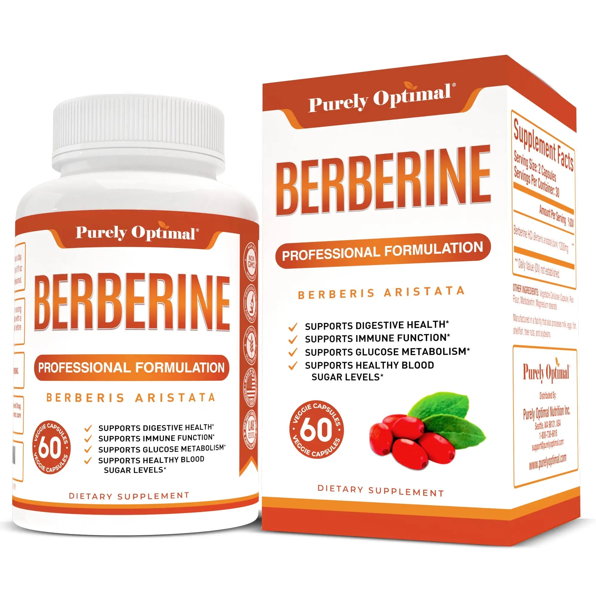 Purely Optimal Premium Berberine Supplement - 1200mg Berberine HCl, Non-GMO Purely Optimal Au supplements