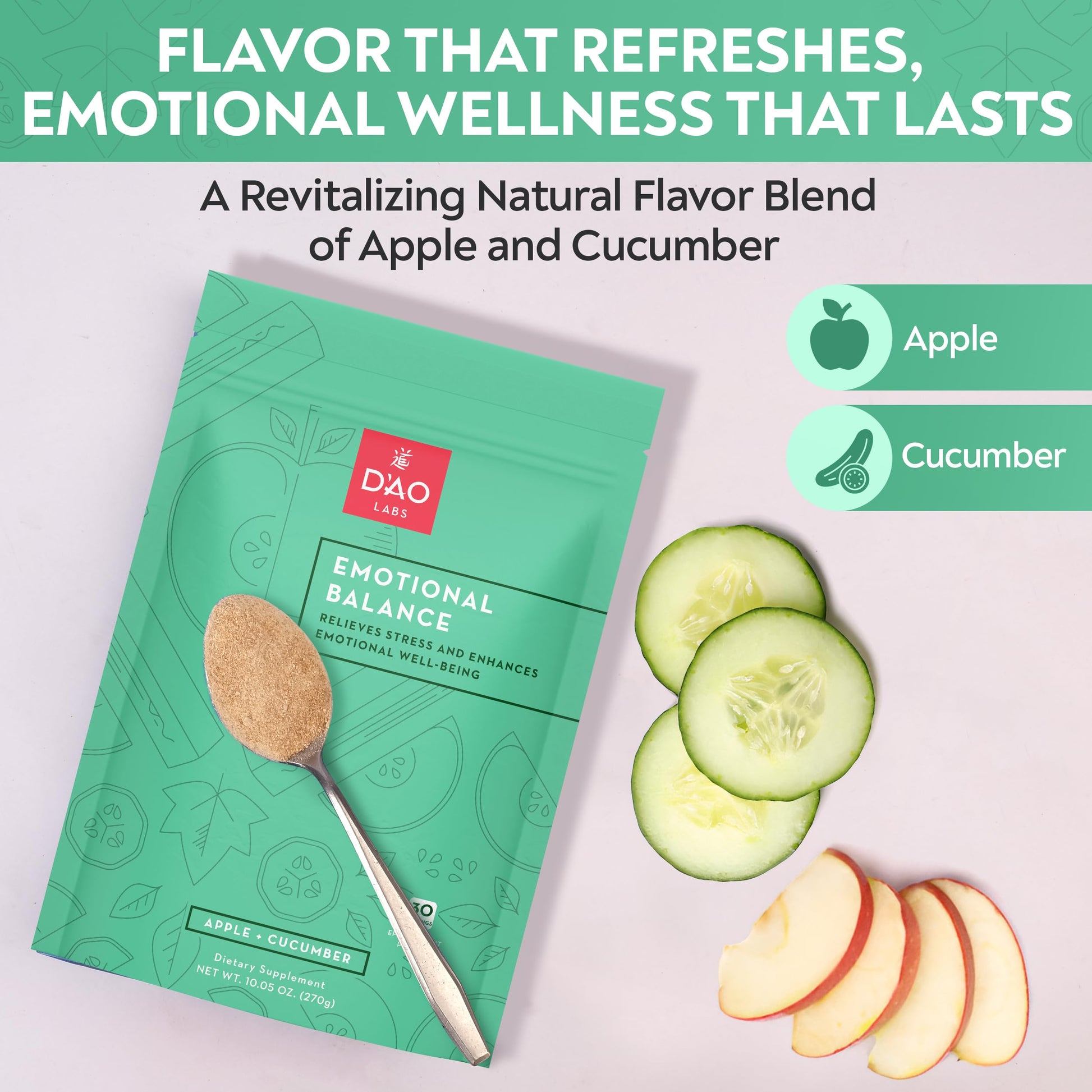 D'AO Labs Emotional Balance - Emotional Balance Powder - Calm & Stress Relief - Effervescent Powder with Apple-Cucumber Flavor - Xiao Yao San Traditional Chinese Herbal - 30 Individual Servings DAO Labs Au supplements