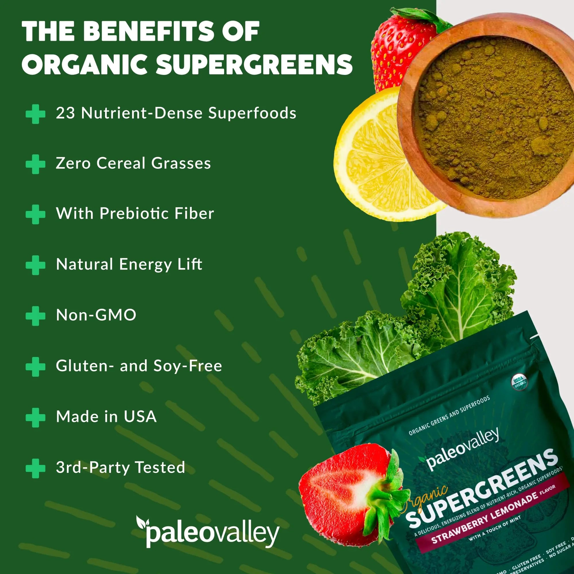 Paleovalley Organic Supergreens - Organic Greens Powder Superfood for Immune Support - Paleo Green Powder Blend - 28 Servings - 23 Superfoods - Gluten Free, No Cereal Grasses, Soy or Grain Paleovalley Au supplements