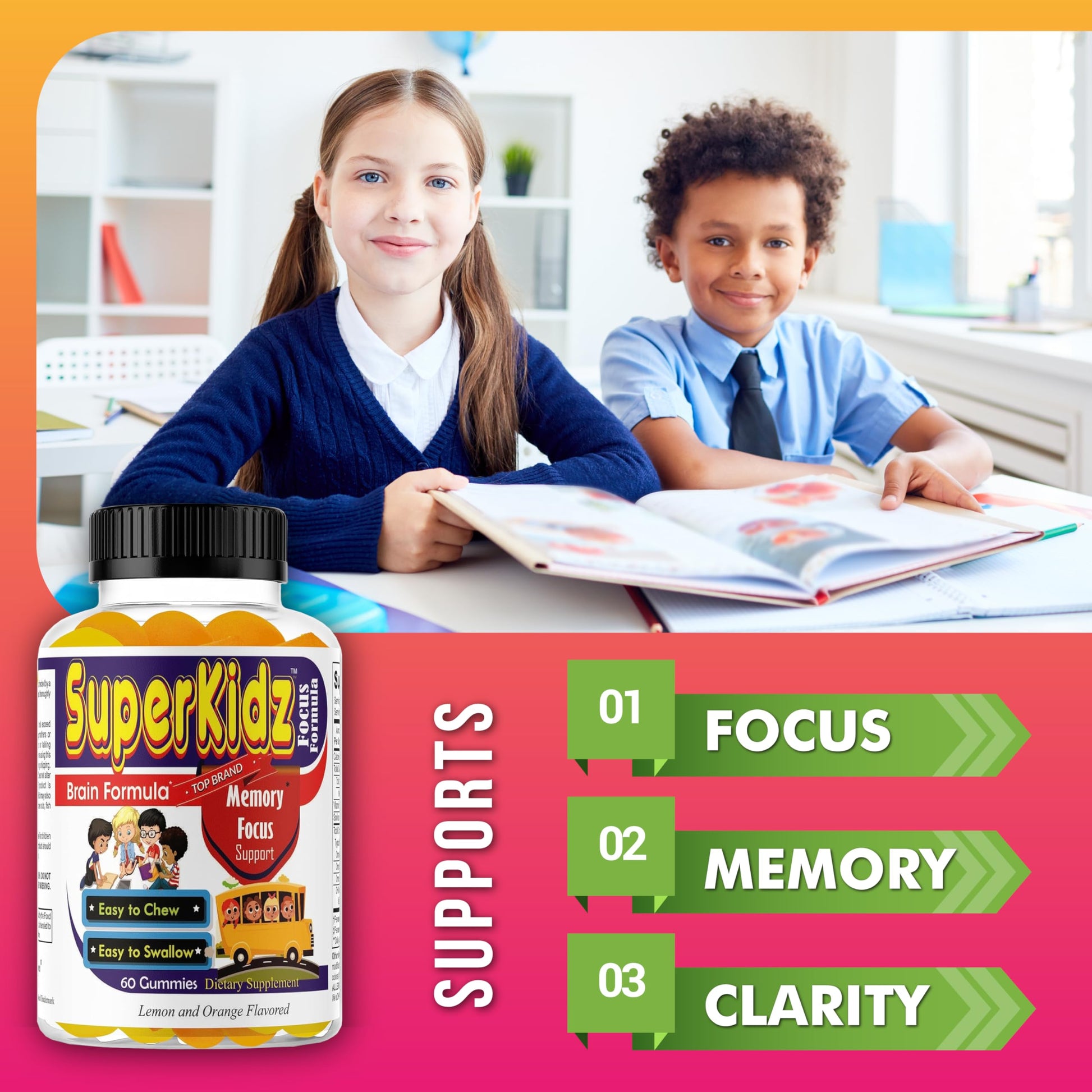 Superkids Focus Gummies for Kids, Omega 3 Gummy Kids Focus and Attention Supplements, Teen Brain Focus Vitamins, Non-GMO Gummy Vitamins, Tasty Lemon & Orange, 60 Count Celebrity LifeStyle Product Au supplements