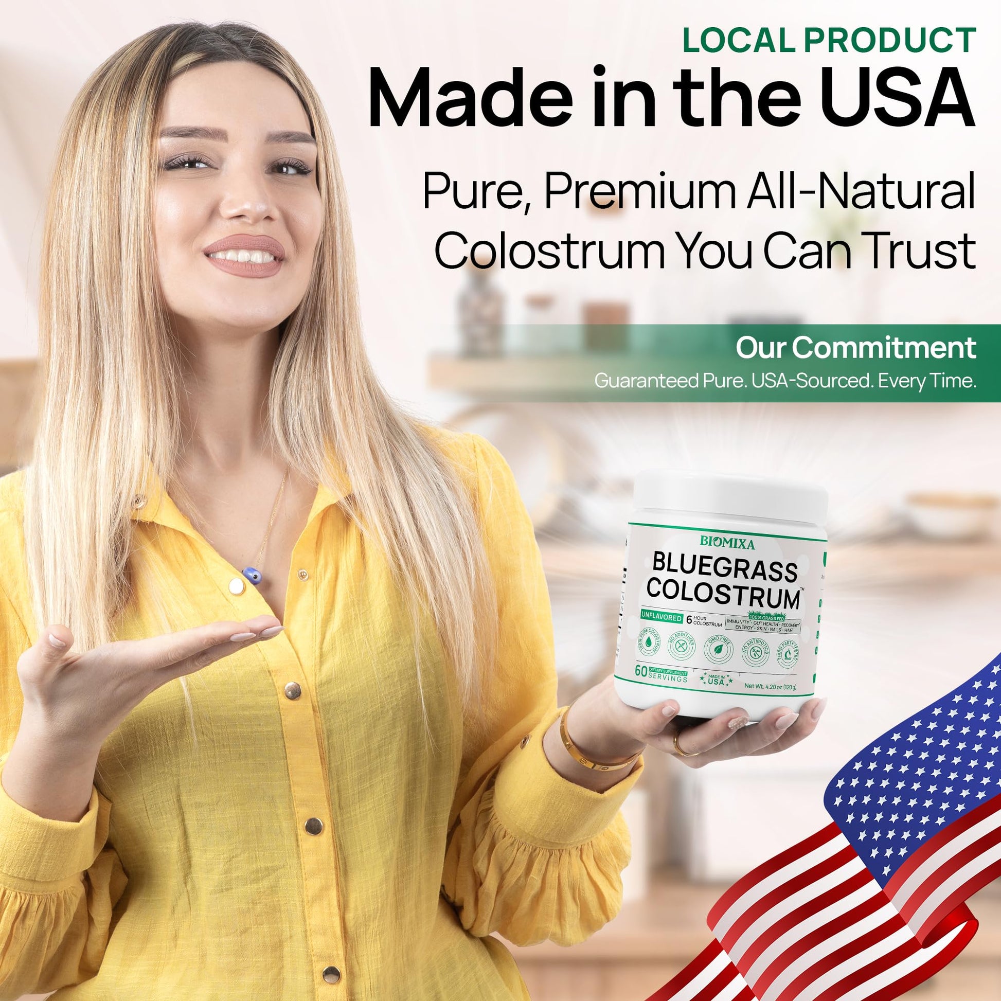 Bovine Colostrum Supplement - 100% Pure Whole Colostrum Powder - Grass-Fed, Unflavored, No Additives, Gut & Immune Support, Natural IgG, 60 Servings - Made in USA Bluegrass Colostrum Au supplements