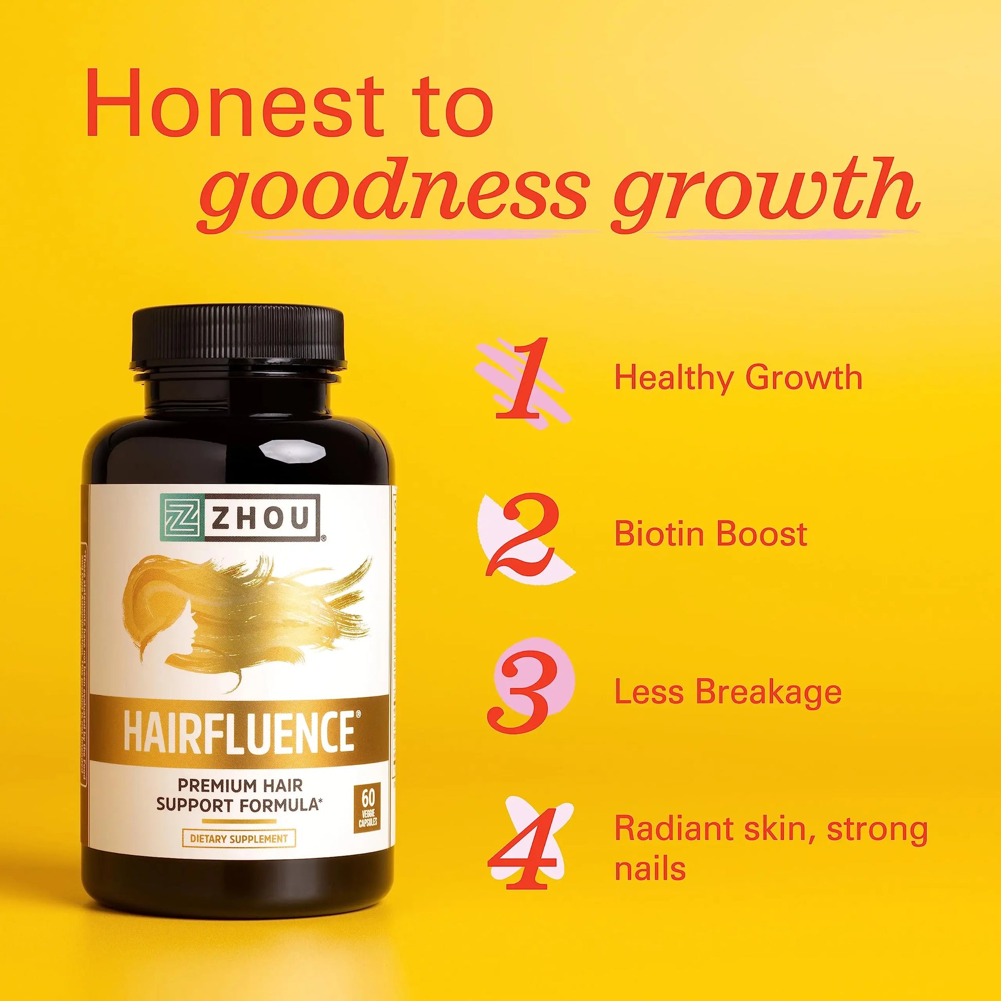 Zhou Hairfluence, Hair Growth Supplement with Biotin 5000mcg, Collagen, Keratin, Zhou Nutrition Au supplements