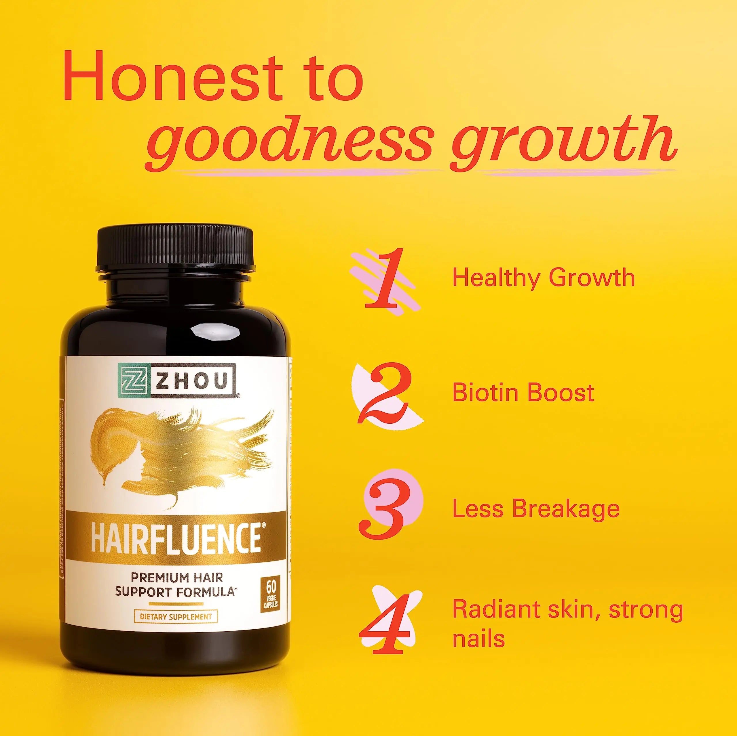 Zhou Hairfluence, Hair Growth Supplement with Biotin 5000mcg, Collagen, Keratin, Zhou Nutrition Au supplements