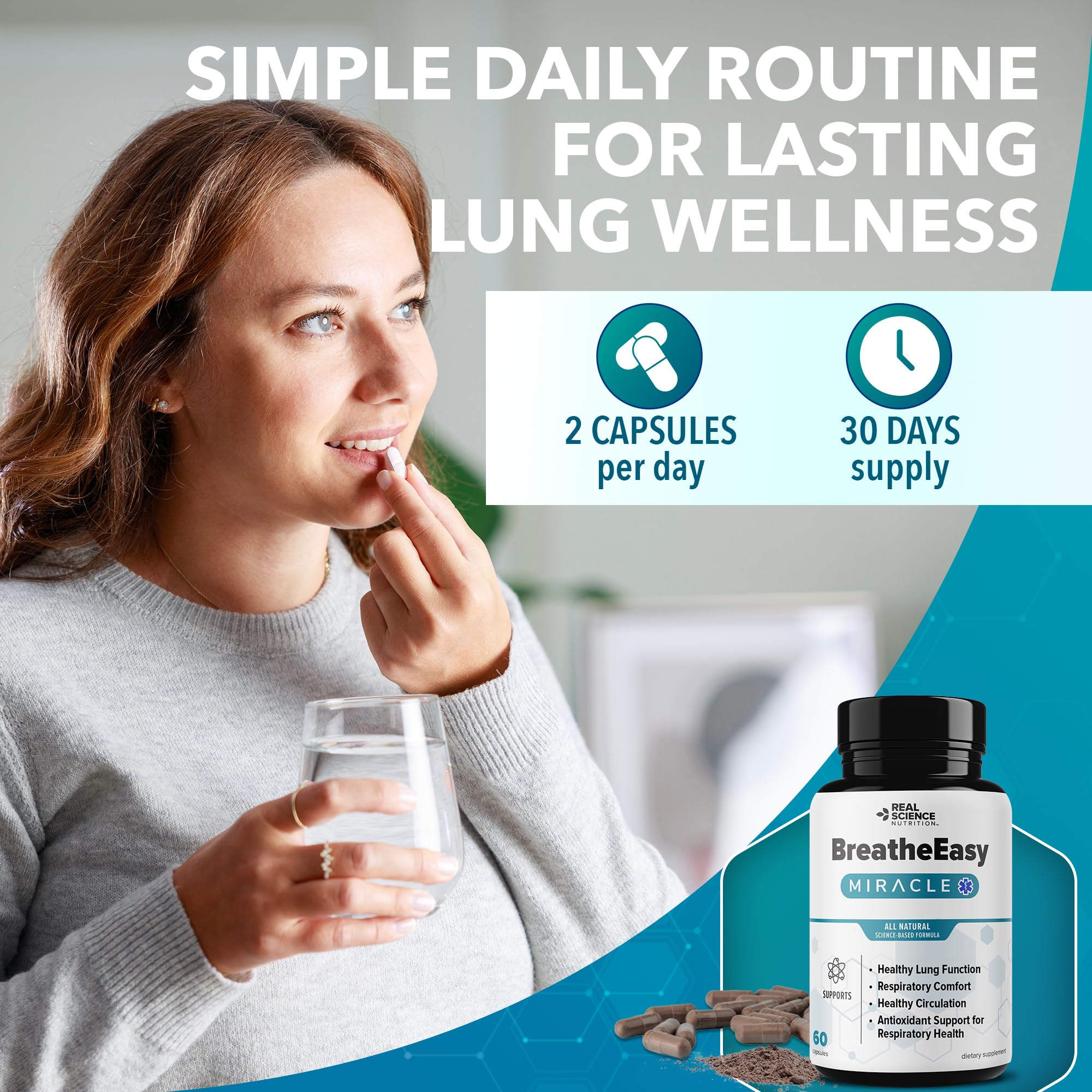 Real Science Nutrition BreatheEasy Lung Support Supplement for Lung Health & Respiratory Wellness – Lung Cleanse Formula with Vinitrox, GABA for Circulation Support - Made in USA - 60 Capsules Real Science Nutrition Au supplements