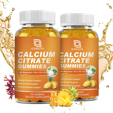 GONGOTA Calcium Citrate 1200mg with Vitamin D3 Gummies, Chewable Calcium for Bone, Muscle, Joints, Immune Support, Calcium Supplements for Women & Men,Sugar Free, Pineapple Flavor - 120 Gummies GONGOTA Au supplements