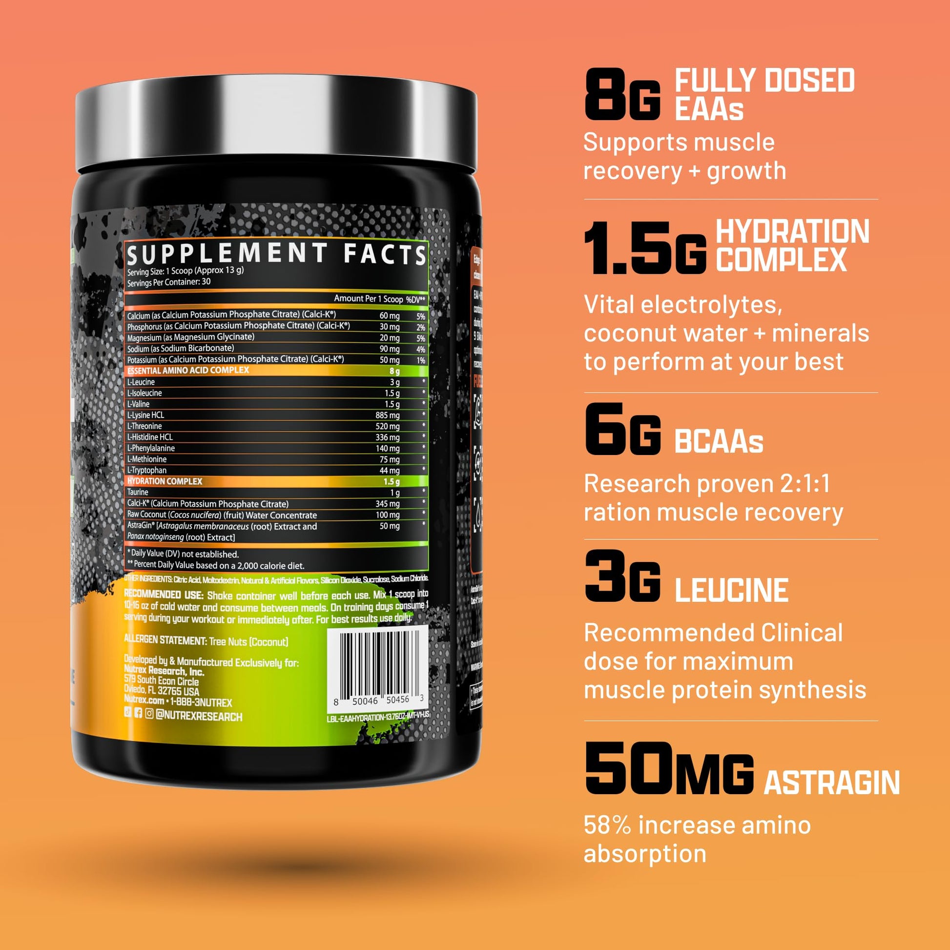 Nutrex Research EAA Hydration | EAAs + BCAA Powder | Muscle Recovery, Strength, Muscle Building, Endurance | 8G Essential Amino Acids + Electrolytes | 30 Servings It's Mango Time Nutrex Research Au supplements