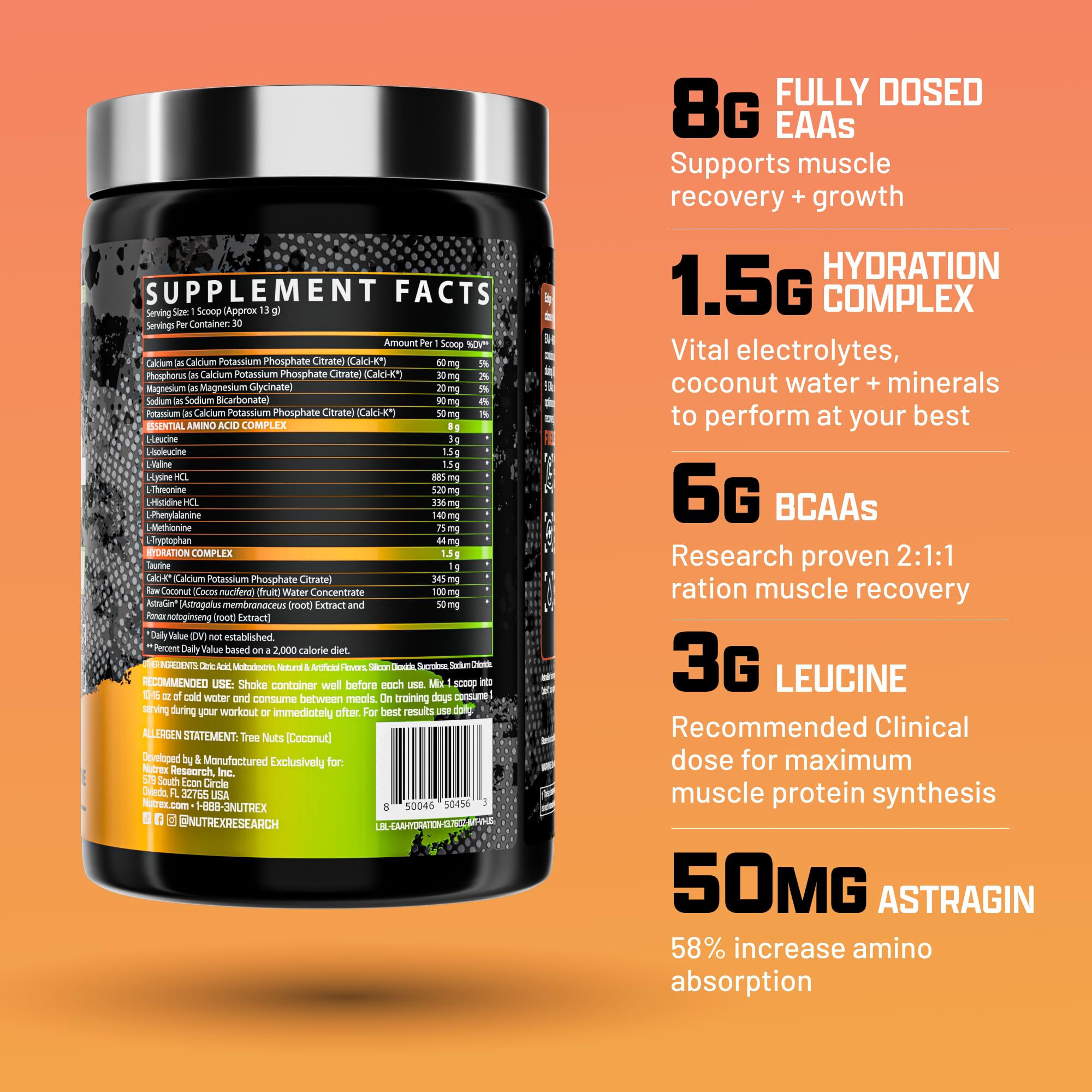 Nutrex Research EAA Hydration | EAAs + BCAA Powder | Muscle Recovery, Strength, Muscle Building, Endurance | 8G Essential Amino Acids + Electrolytes | 30 Servings It's Mango Time Nutrex Research Au supplements