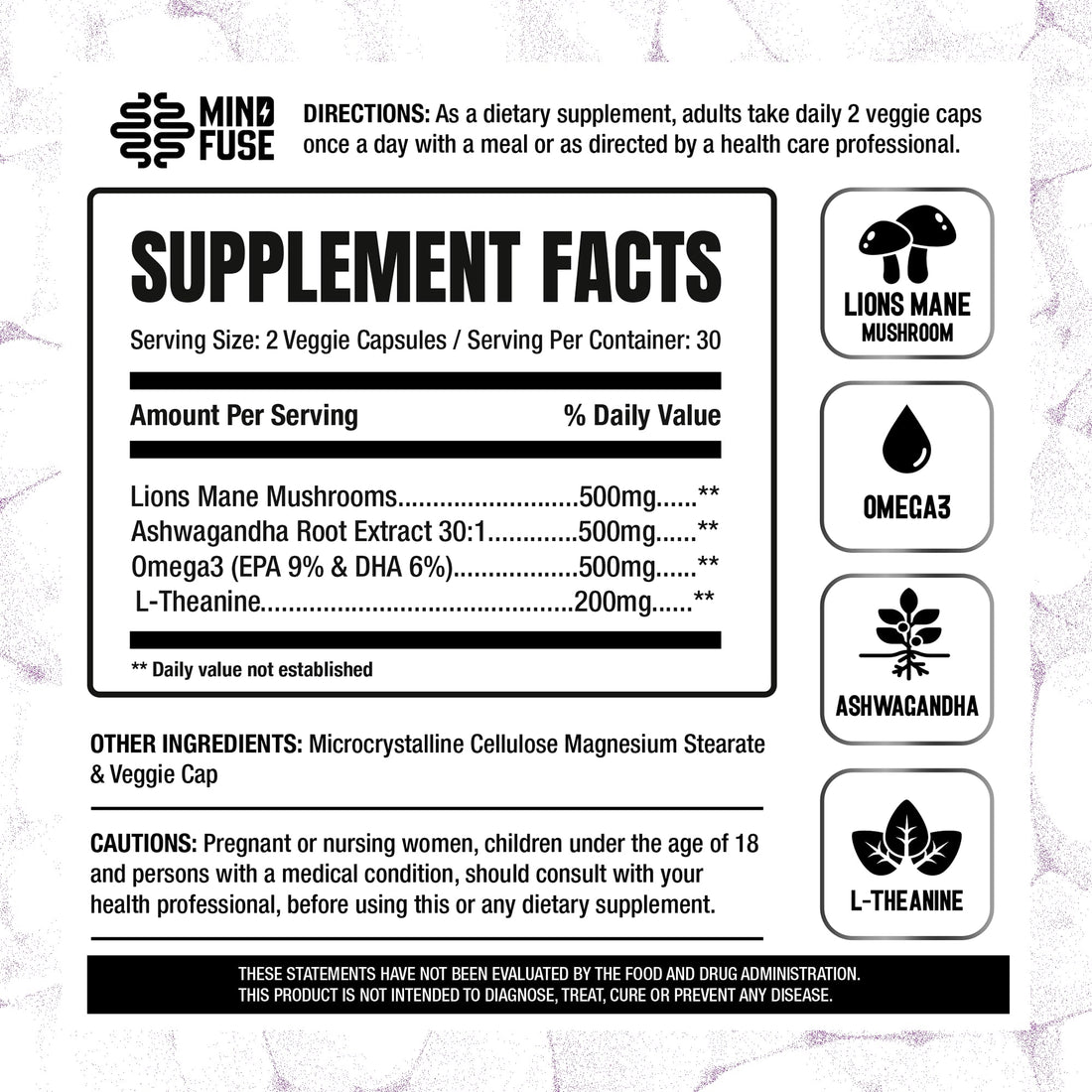 Nootropic Memory Booster Supplement for Adults - Lion’s Mane Capsules with Omega-3, Ashwagandha & L-Theanine for Focus & Memory - Gluten-Free 60 Capsules Mind Fuse Au supplements