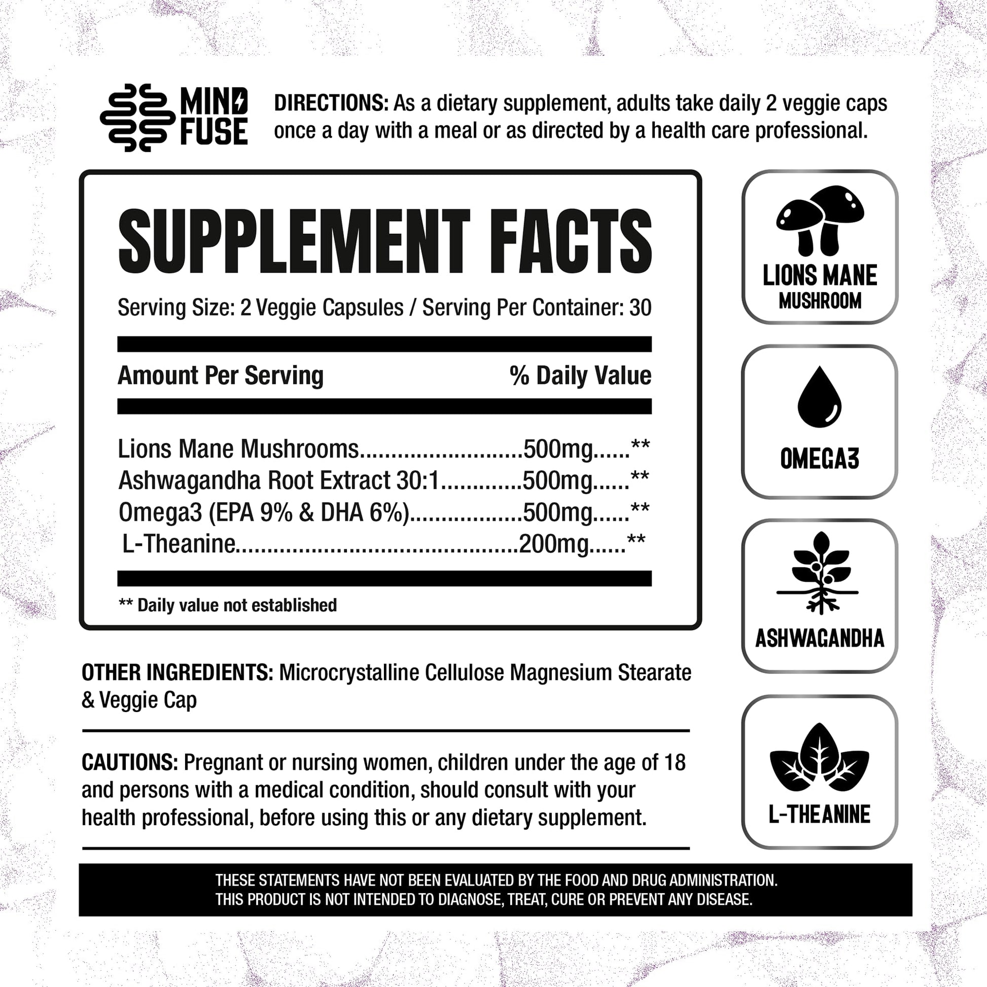 Nootropic Memory Booster Supplement for Adults - Lion’s Mane Capsules with Omega-3, Ashwagandha & L-Theanine for Focus & Memory - Gluten-Free 60 Capsules Mind Fuse Au supplements