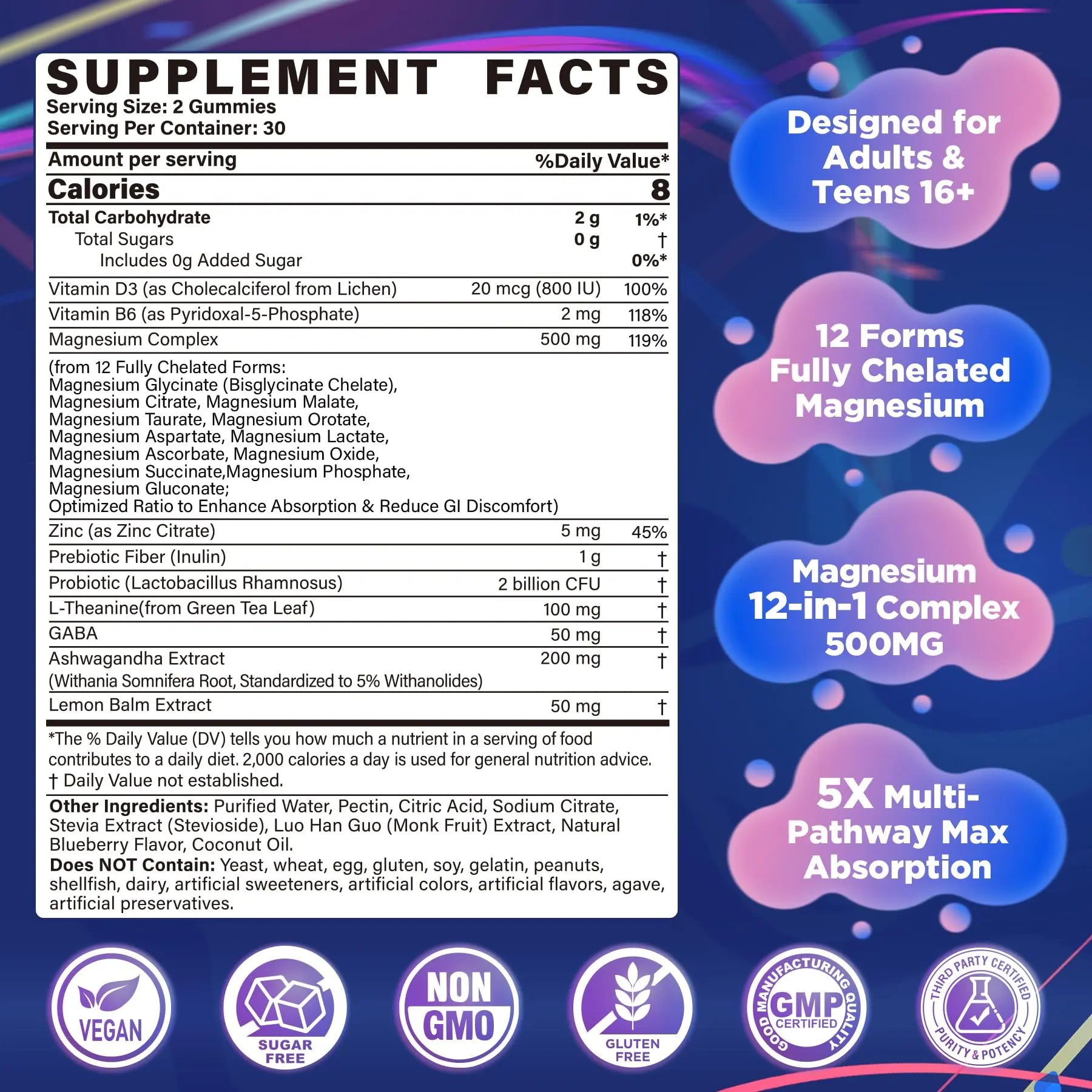 Full Spectrum Magnesium Glycinate Complex 21 in 1 Gummies for Deep Calm Sleep, 12 Forms Magnesium Citrate Malate Taurate Orotate for Women Men + Probiotics w/Ashwagandha, L-Theanine, GABA, 120Cts Nextdia Au supplements