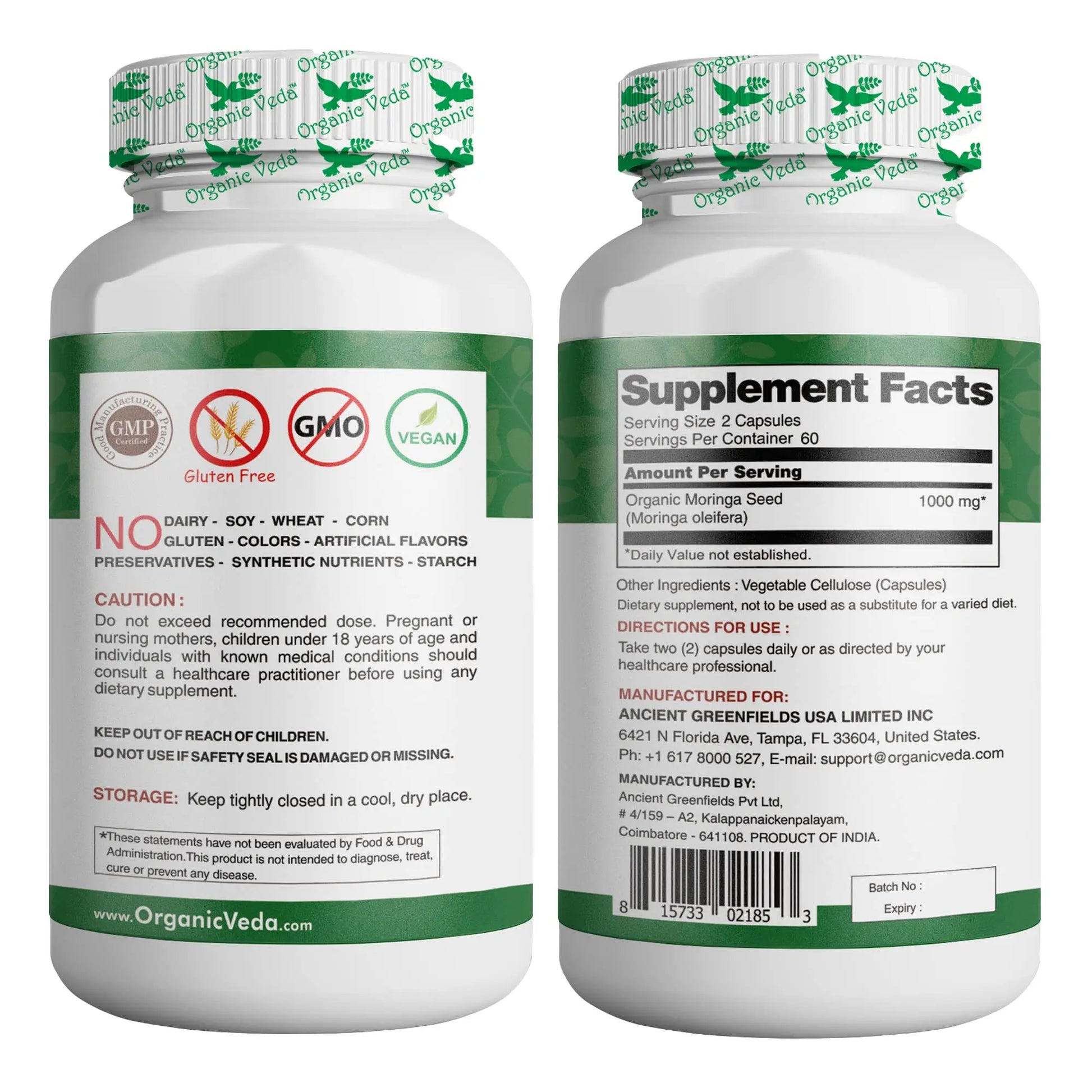 Organic Veda Moringa Seed Capsules - Pure Organic Moringa Capsules Seed Powder Organic Veda Au supplements