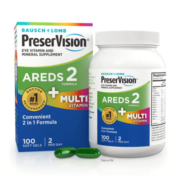 PreserVision AREDS 2 + Multivitamin, #1 Eye Doctor Recommended Brand, 2-in-1 Eye Vitamin with Lutein, Zeaxanthin, Zinc, and Vitamin C, D & E, 100 Softgels PreserVision Au supplements