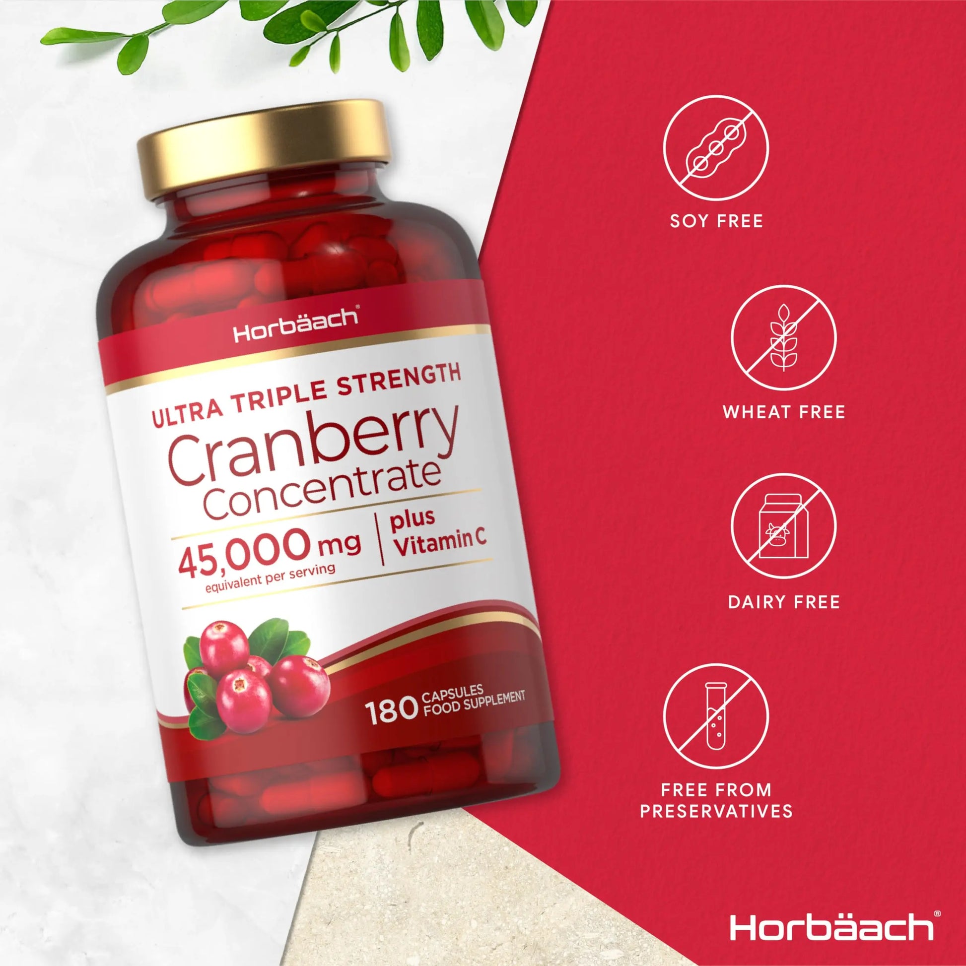 Cranberry Capsules 45,000 mg | High Strength Cranberry Extract with Vitamin C Horbäach Au supplements