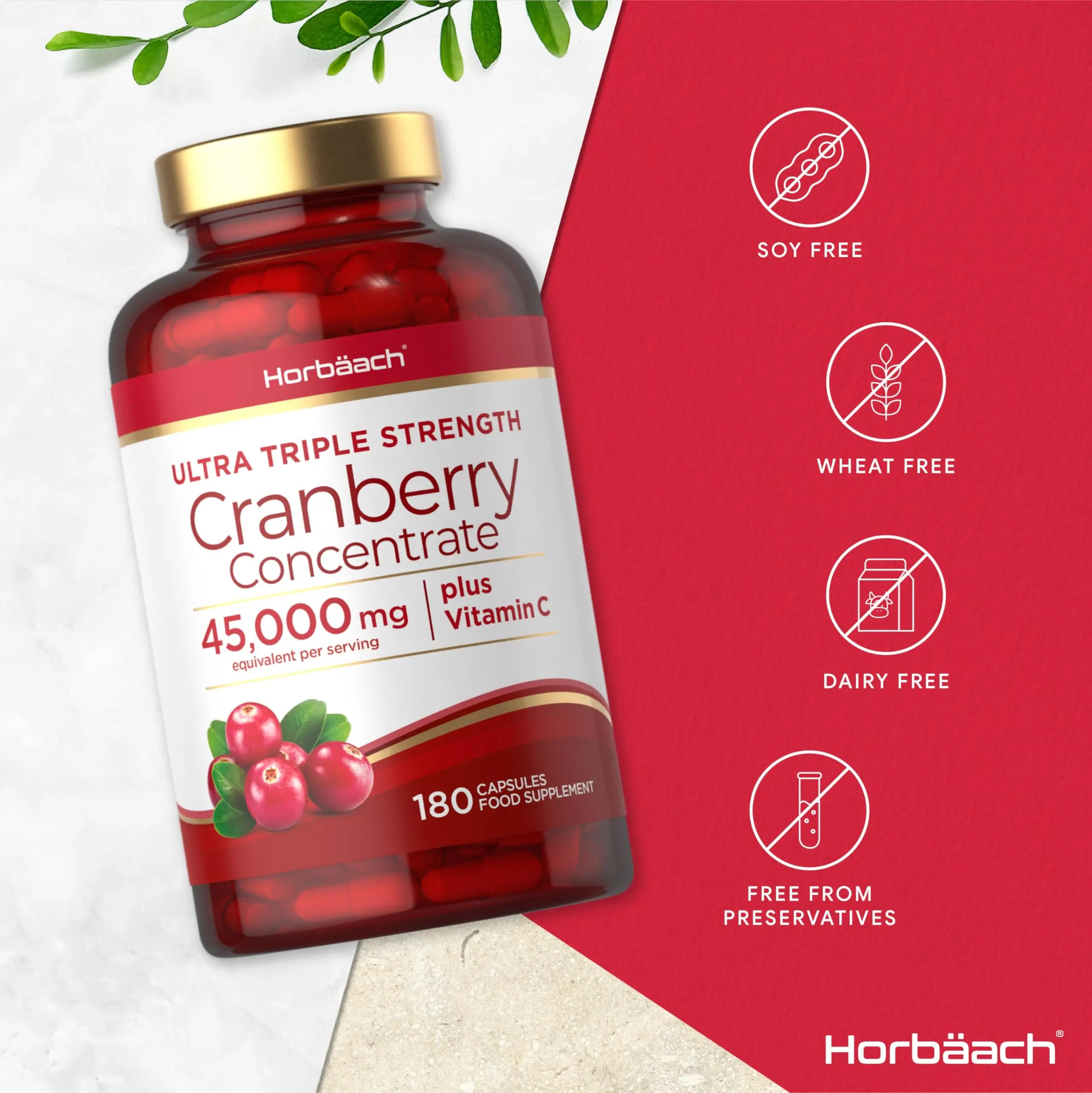 Cranberry Capsules 45,000 mg | High Strength Cranberry Extract with Vitamin C Horbäach Au supplements