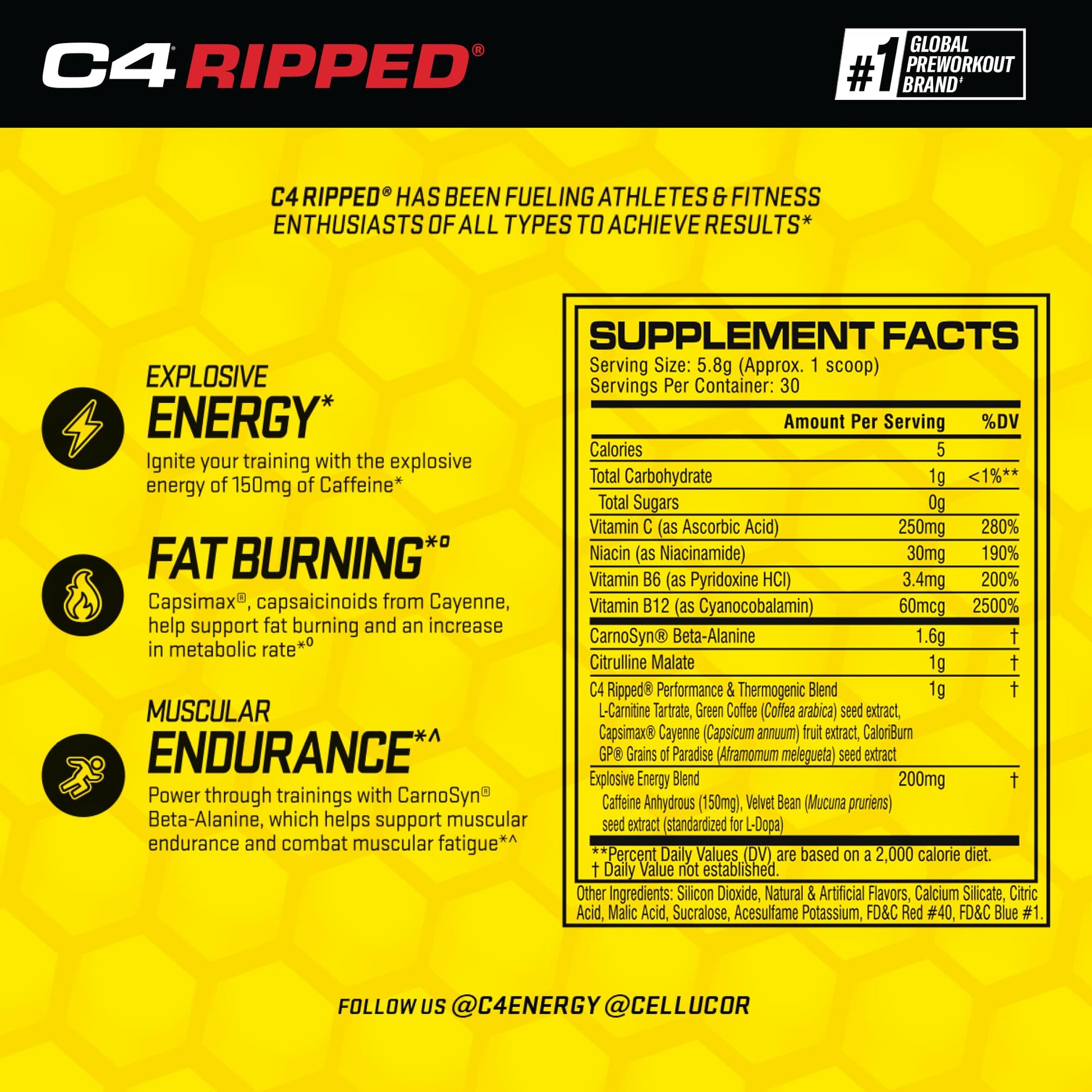 Cellucor C4 Ripped Pre Workout Powder Raspberry Lemonade | Creatine Free + Sugar Free Cellucor Au supplements